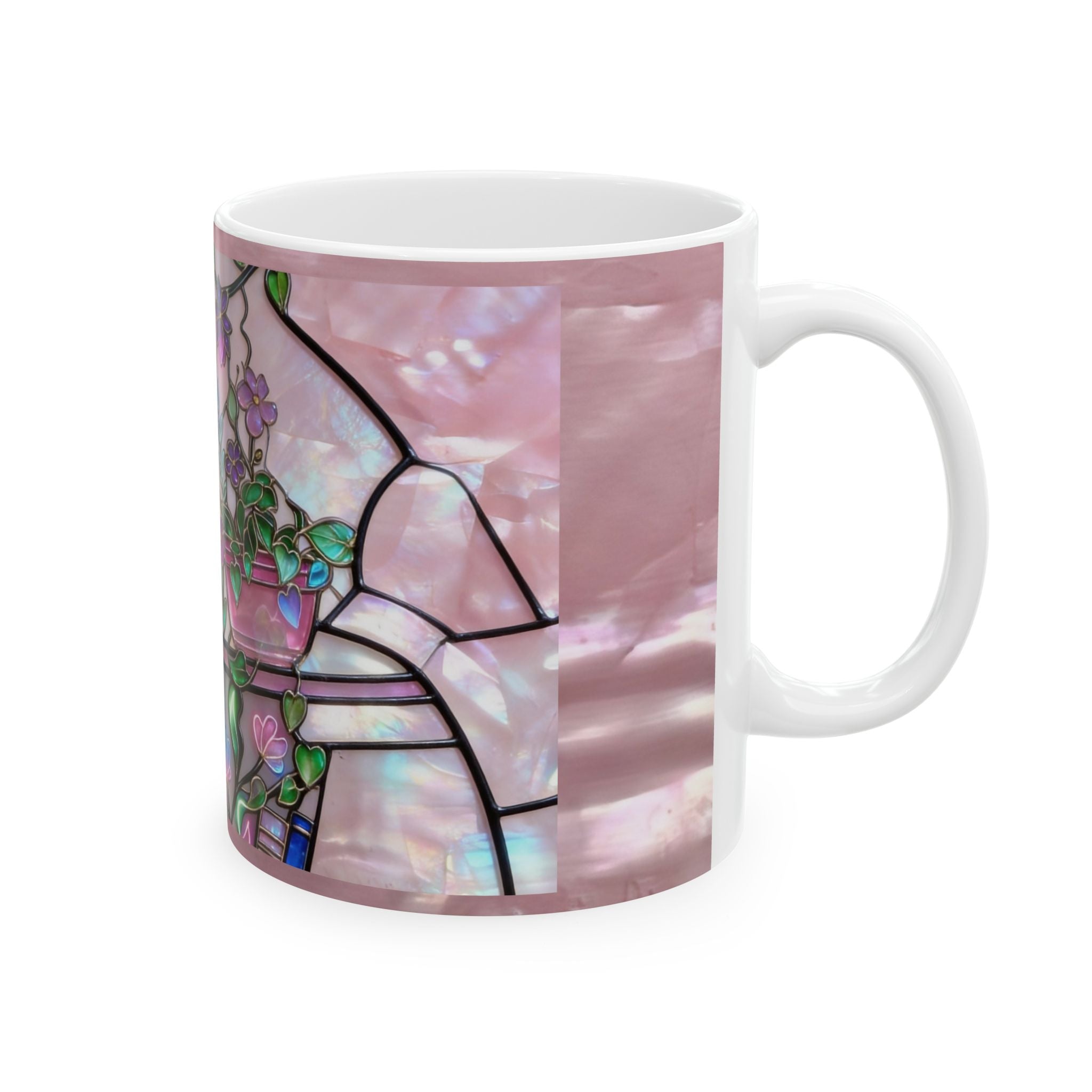 Color Glass Bookshelf  Mug — Pink Stained-Glass Book Lover Coffee Cup (11oz/15oz) Printify