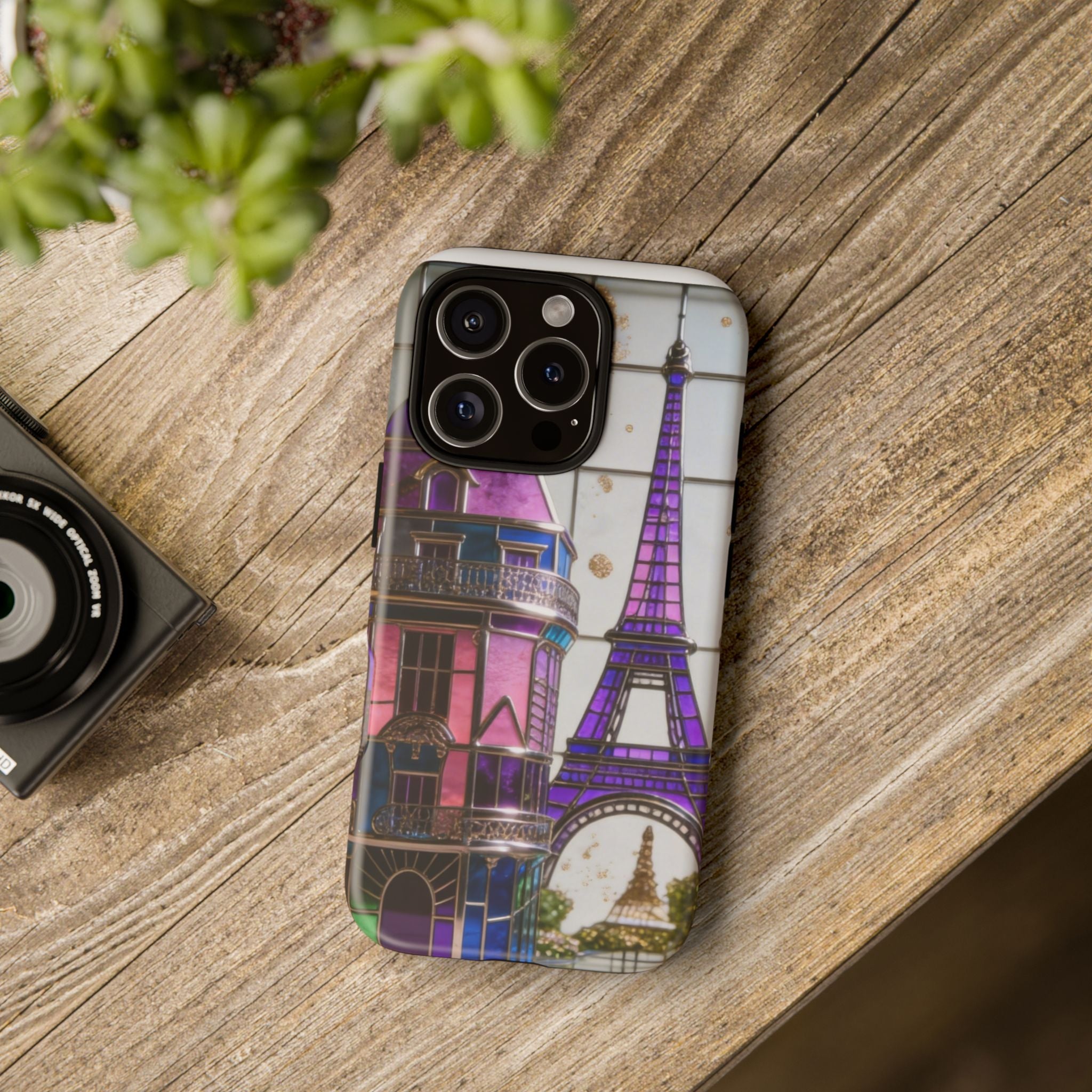 Parisian Eiffel Tower Tough Phone Case — Purple Vintage Cityscape Printify