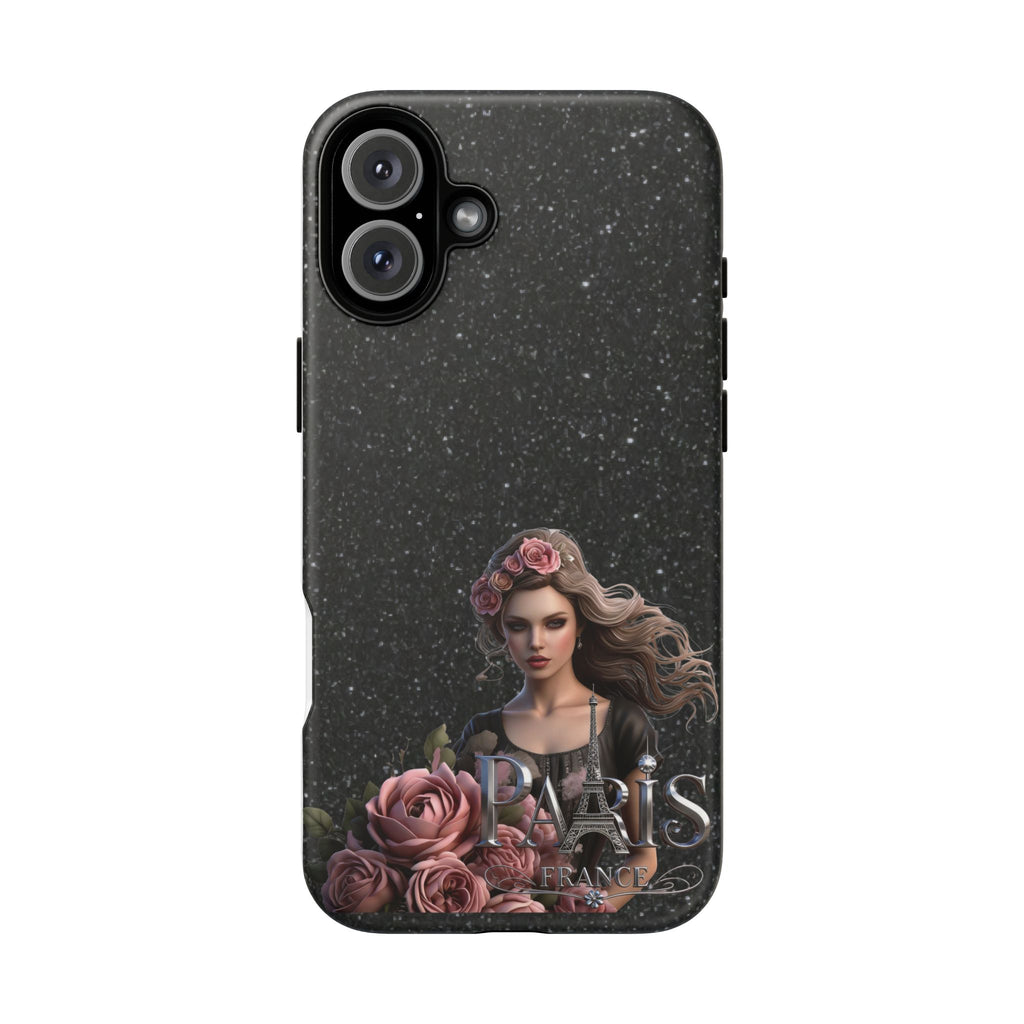 Floral Gothic Phone Case — Rose Crowned Woman on Sparkle Black Printify