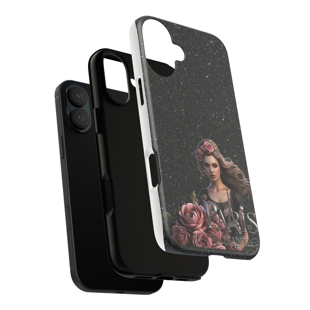 Floral Gothic Phone Case — Rose Crowned Woman on Sparkle Black Printify