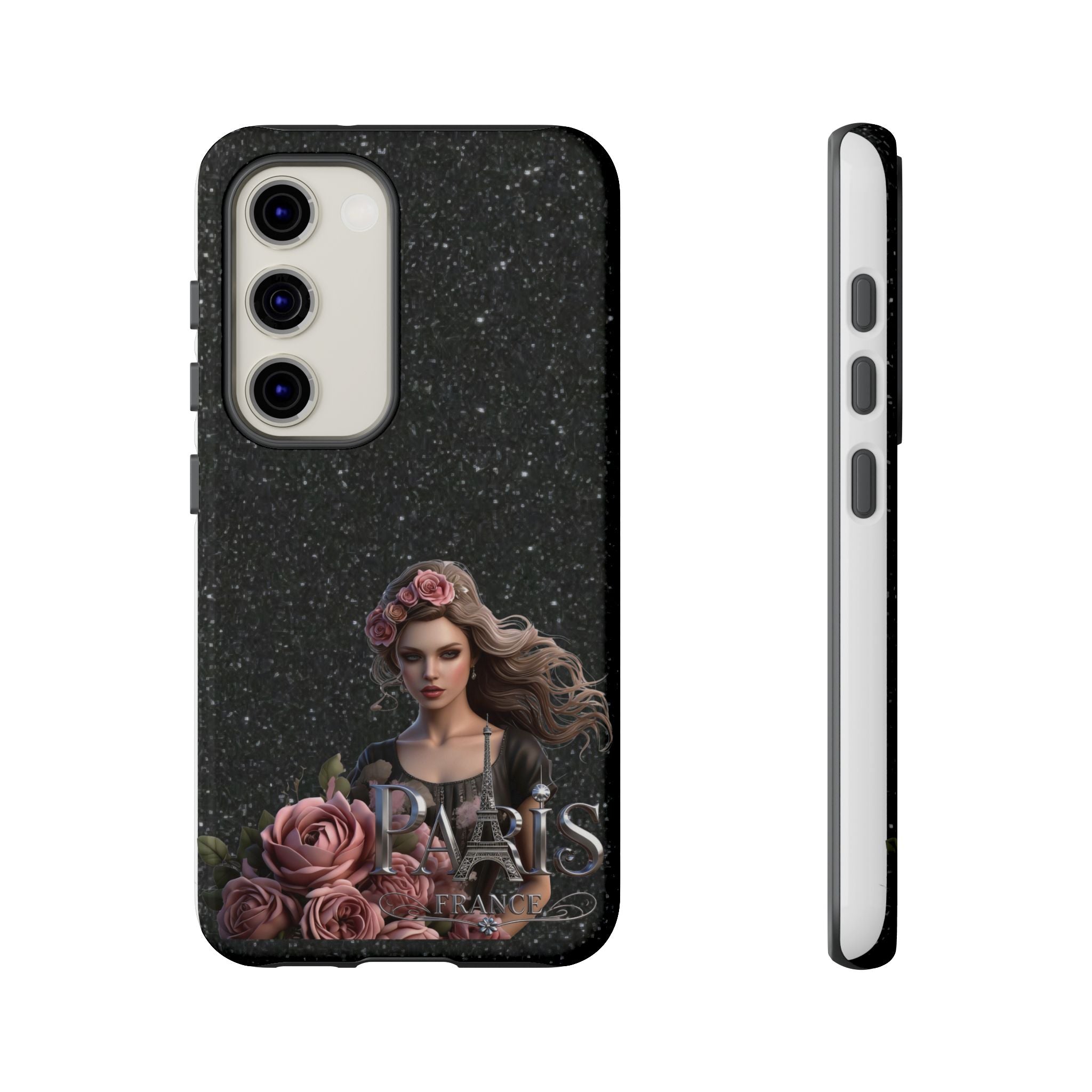 Floral Gothic Phone Case — Rose Crowned Woman on Sparkle Black Printify