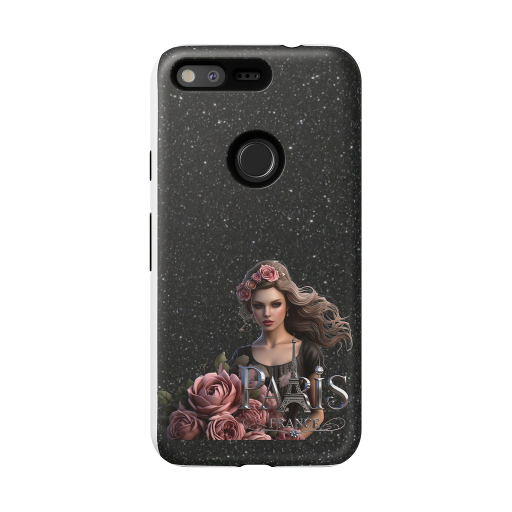 Floral Gothic Phone Case — Rose Crowned Woman on Sparkle Black Printify