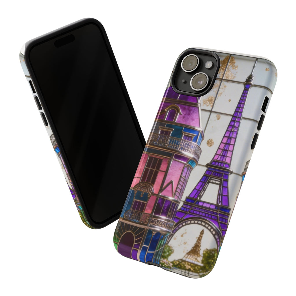 Parisian Eiffel Tower Tough Phone Case — Purple Vintage Cityscape Printify
