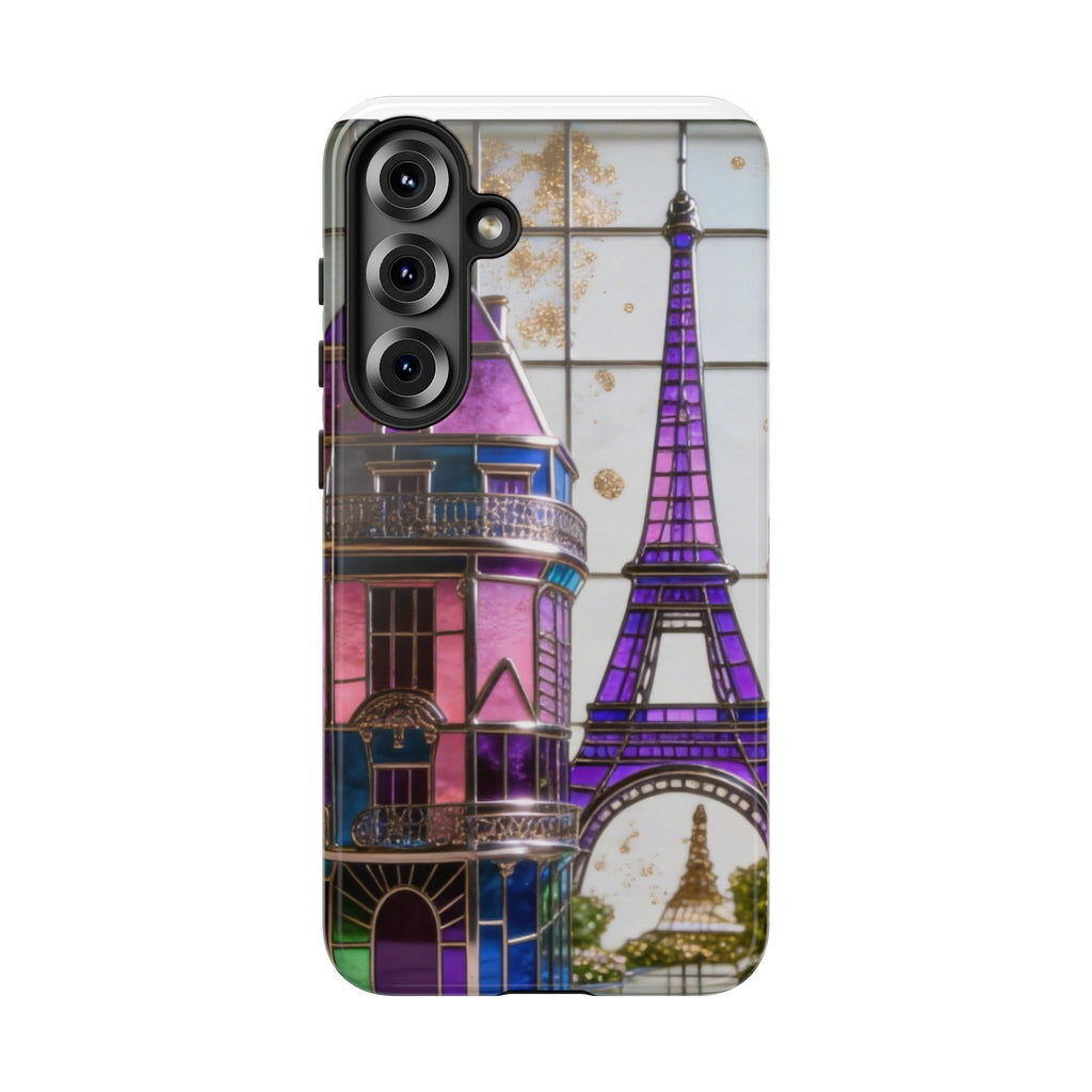 Parisian Eiffel Tower Tough Phone Case — Purple Vintage Cityscape Printify