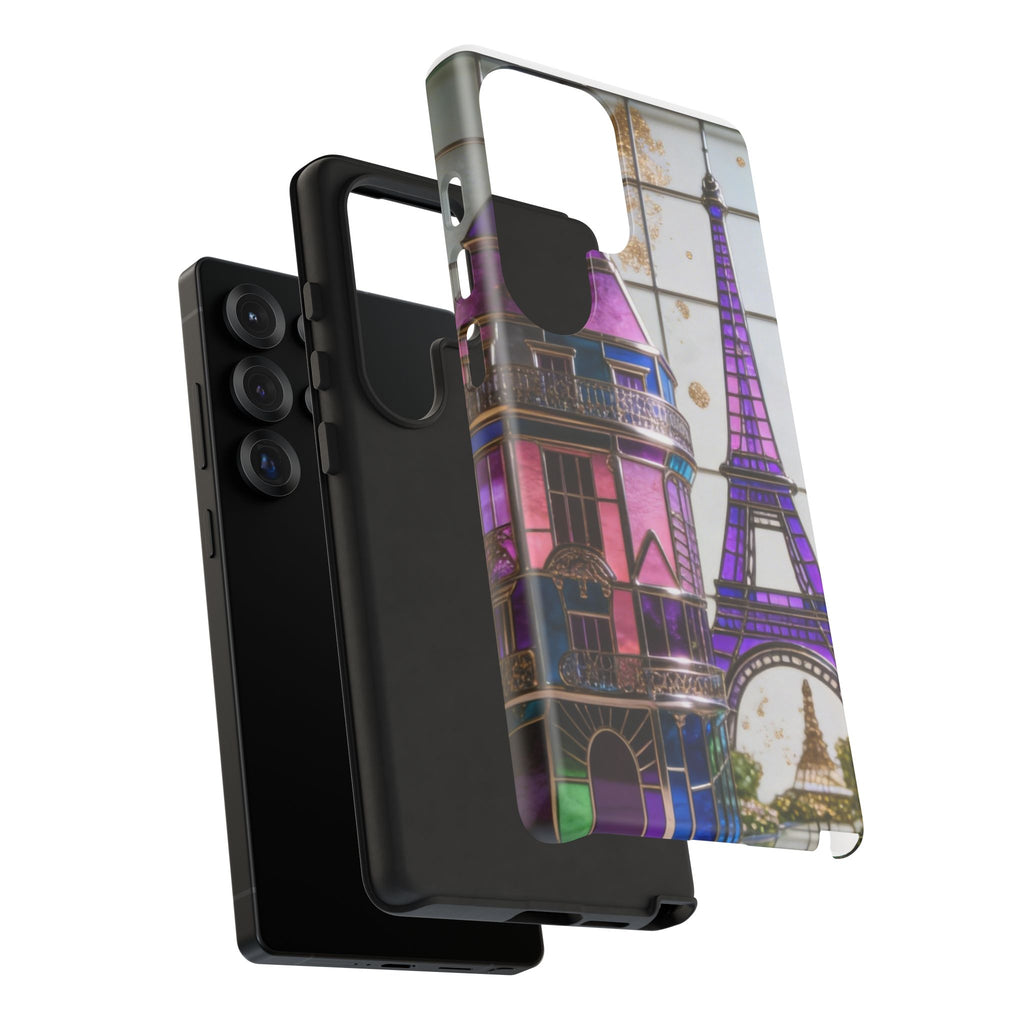 Parisian Eiffel Tower Tough Phone Case — Purple Vintage Cityscape Printify