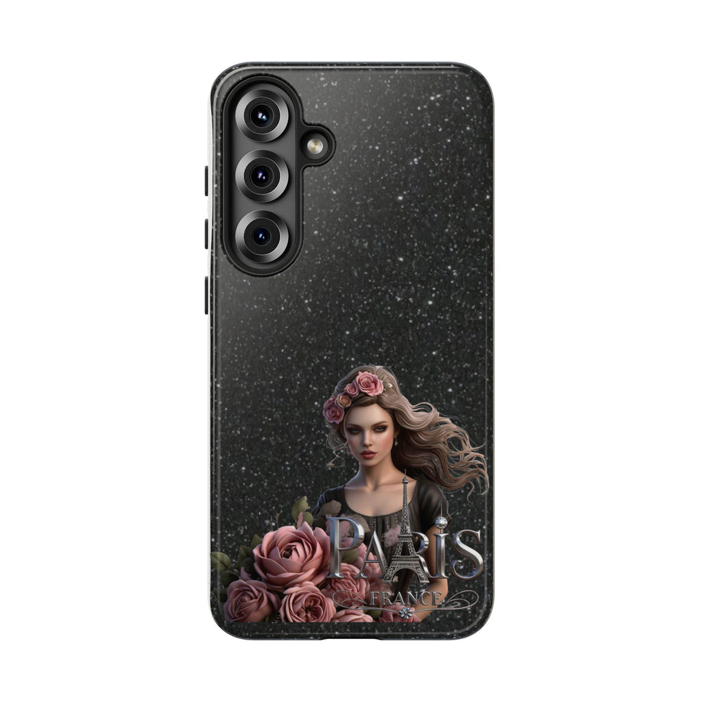 Floral Gothic Phone Case — Rose Crowned Woman on Sparkle Black Printify