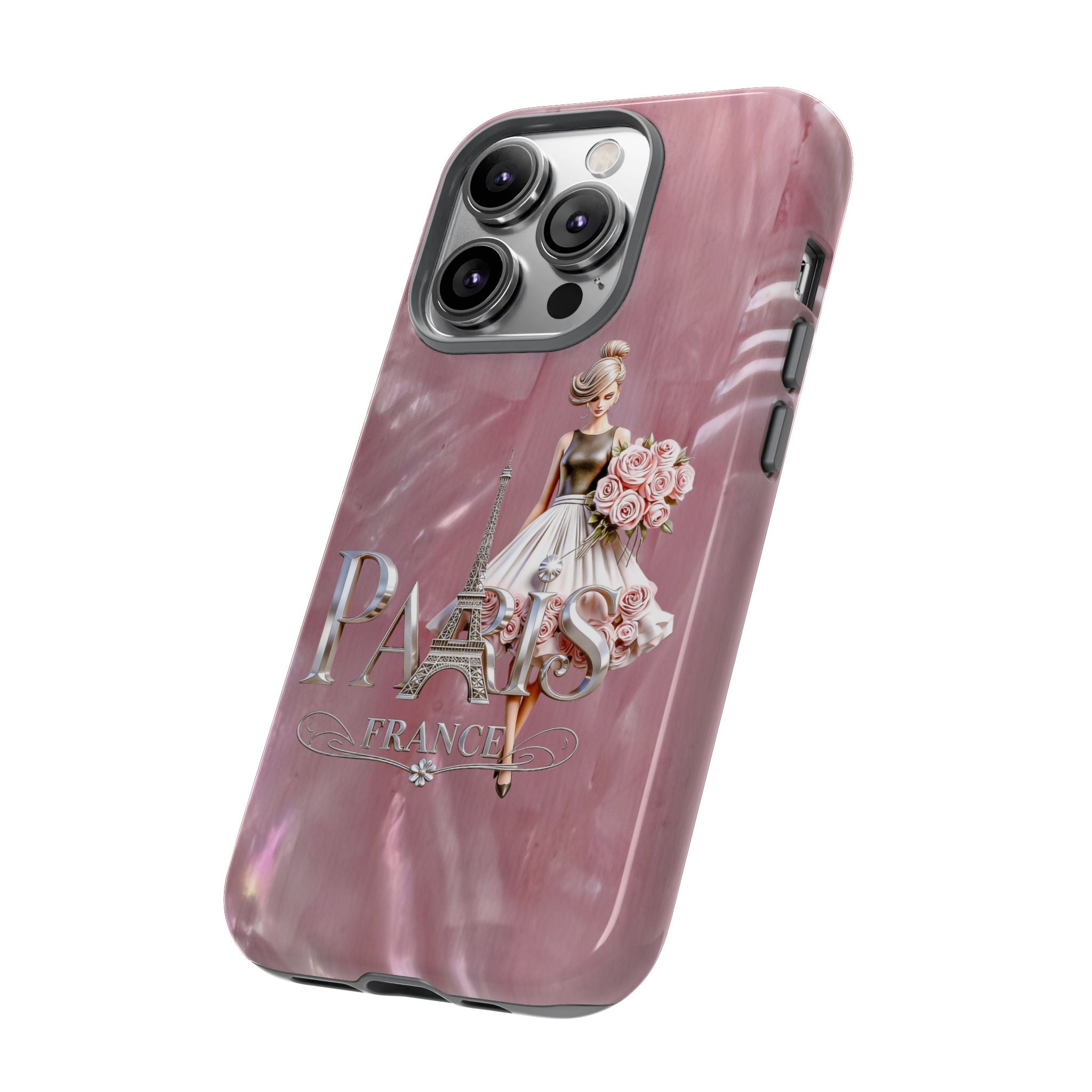 Paris Floral Phone Case - Pink Eiffel Tower Fashion Girl Tough Case Printify