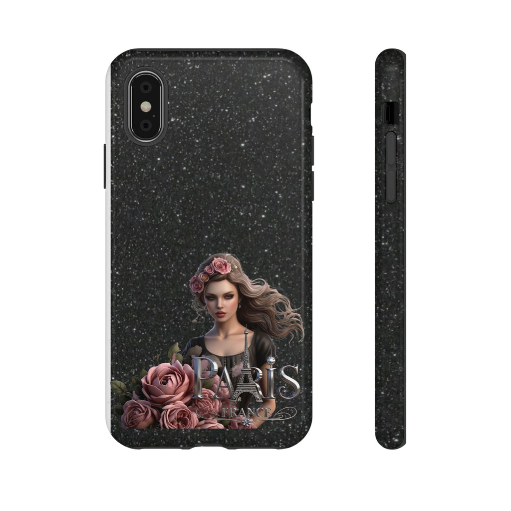 Floral Gothic Phone Case — Rose Crowned Woman on Sparkle Black Printify
