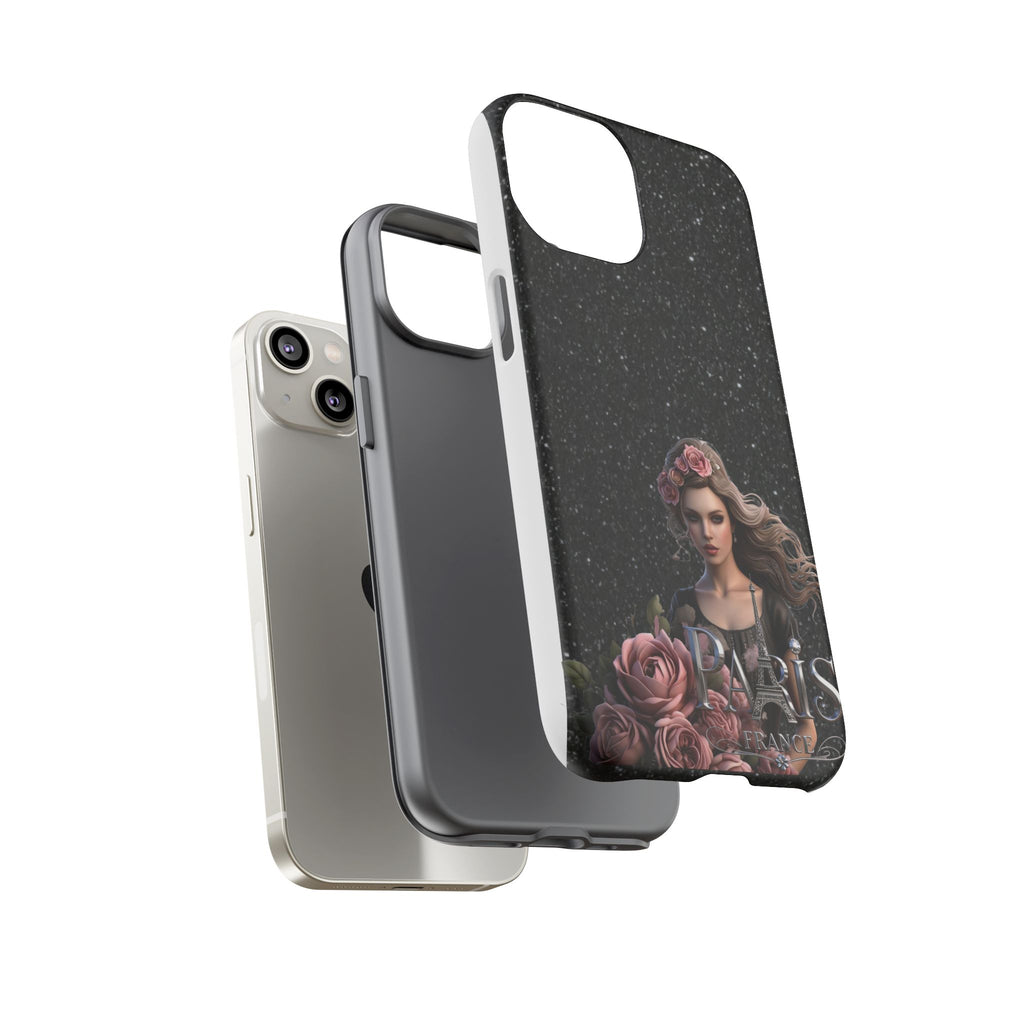 Floral Gothic Phone Case — Rose Crowned Woman on Sparkle Black Printify