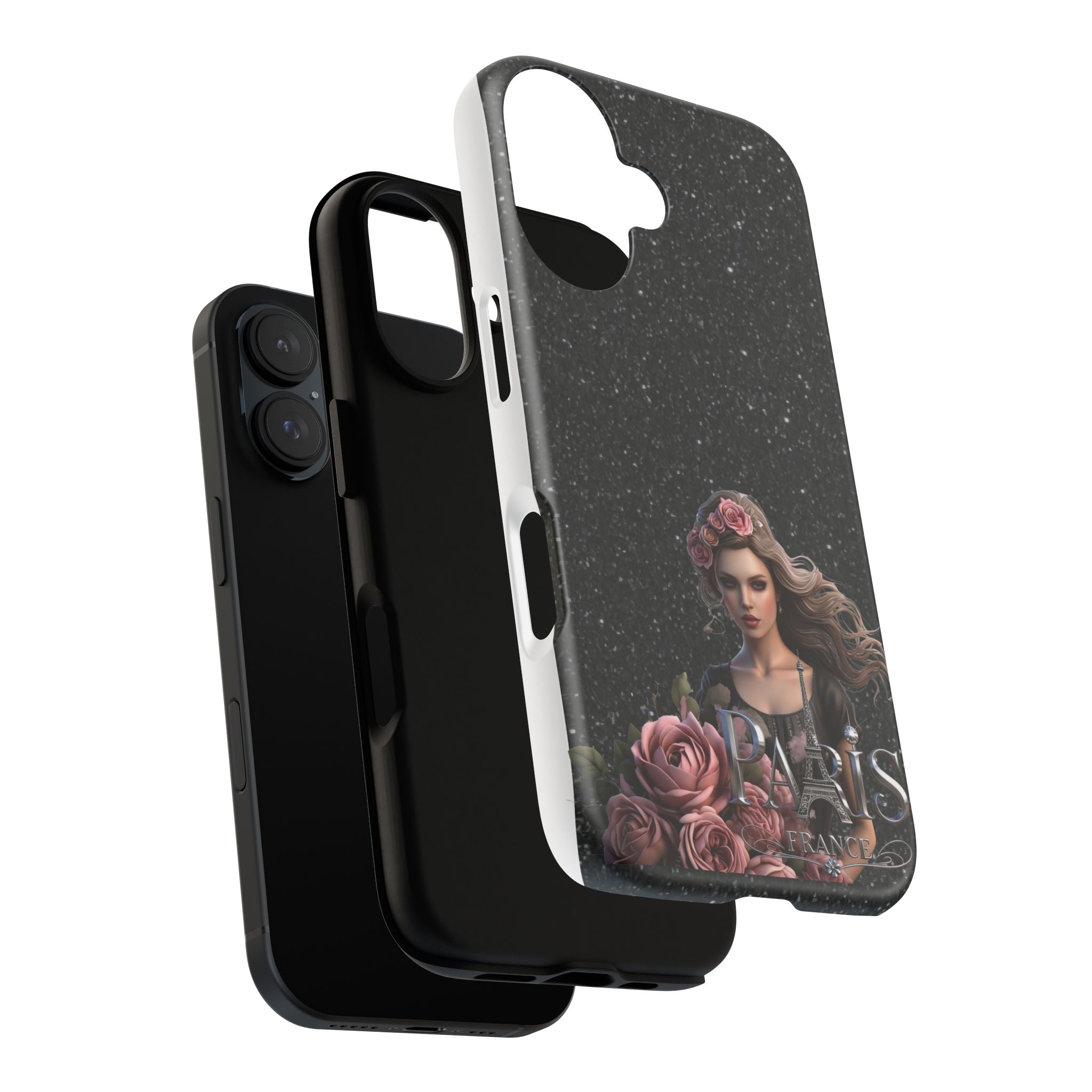 Floral Gothic Phone Case — Rose Crowned Woman on Sparkle Black Printify