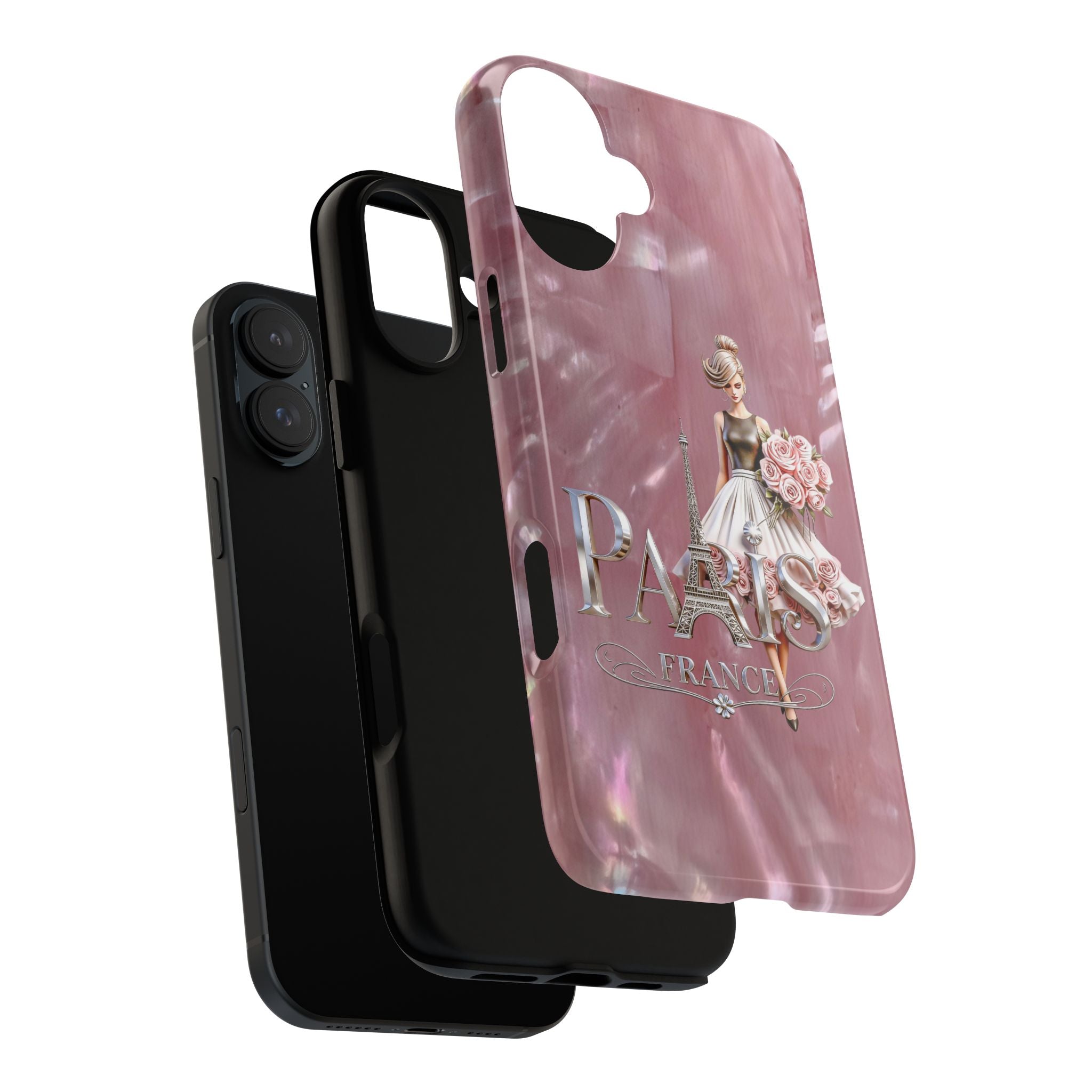 Paris Floral Phone Case - Pink Eiffel Tower Fashion Girl Tough Case Printify