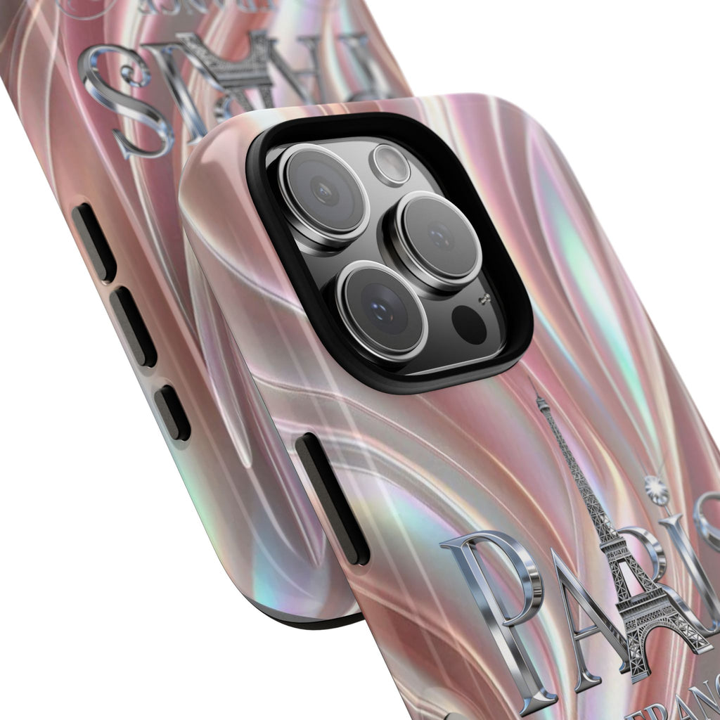 Paris Eiffel Phone Case — Iridescent Swirl Tough Case Printify