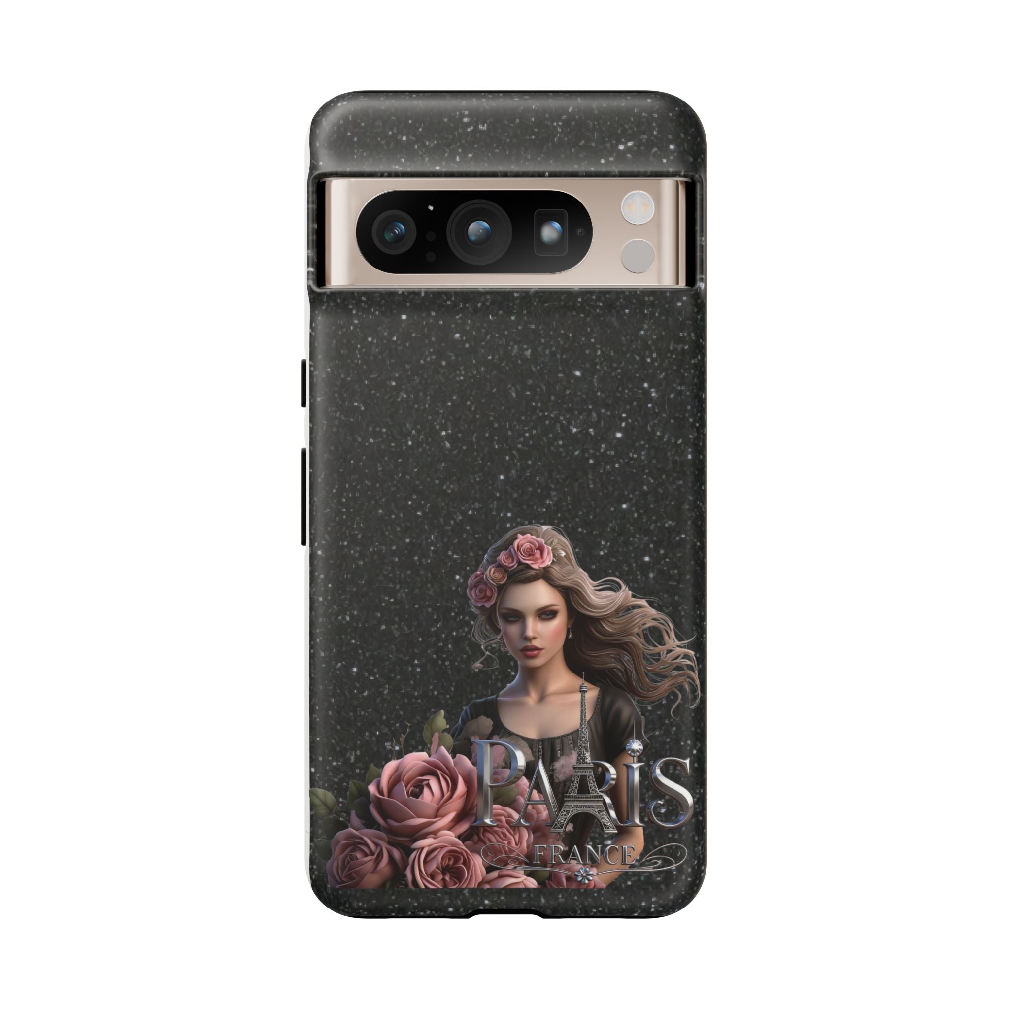 Floral Gothic Phone Case — Rose Crowned Woman on Sparkle Black Printify