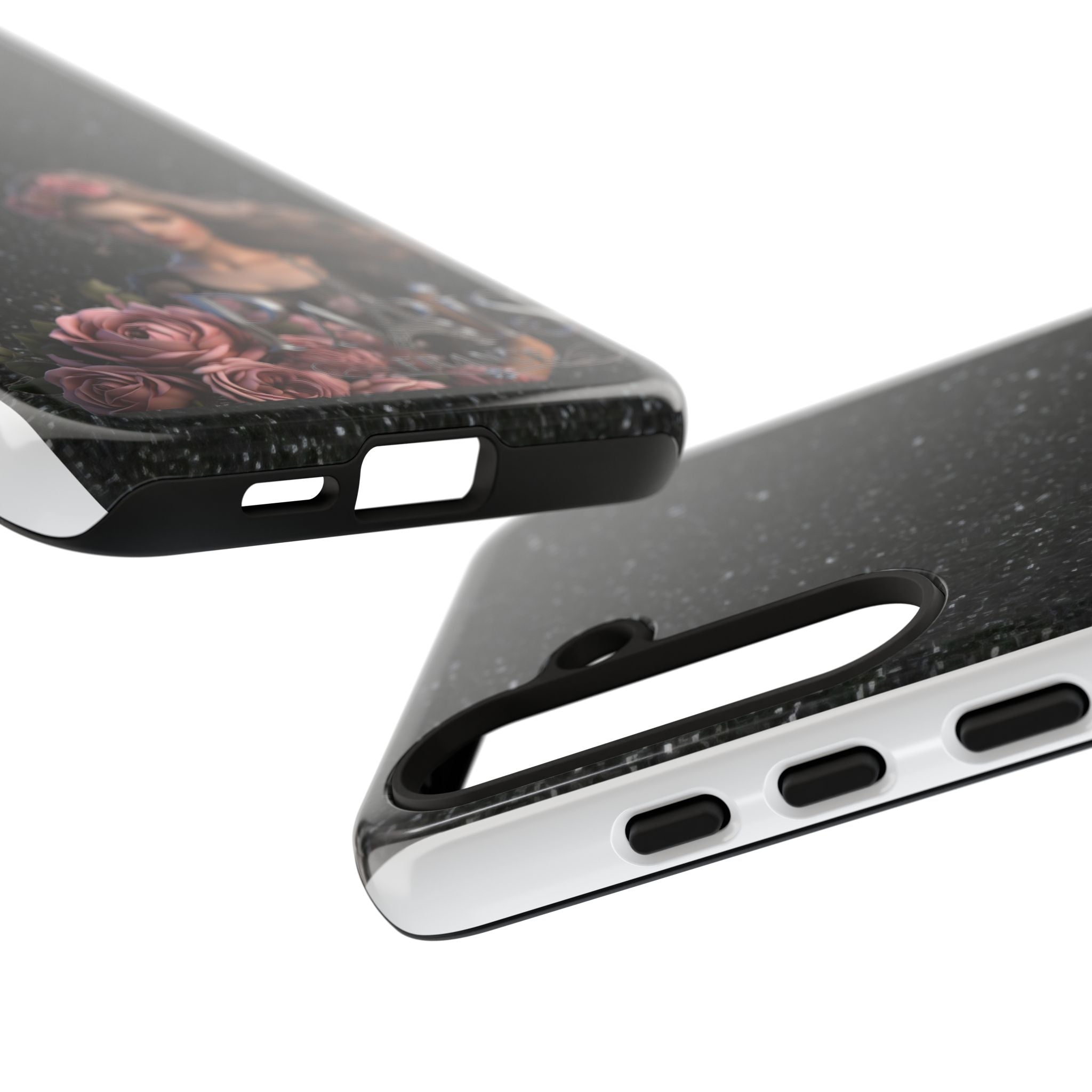 Floral Gothic Phone Case — Rose Crowned Woman on Sparkle Black Printify