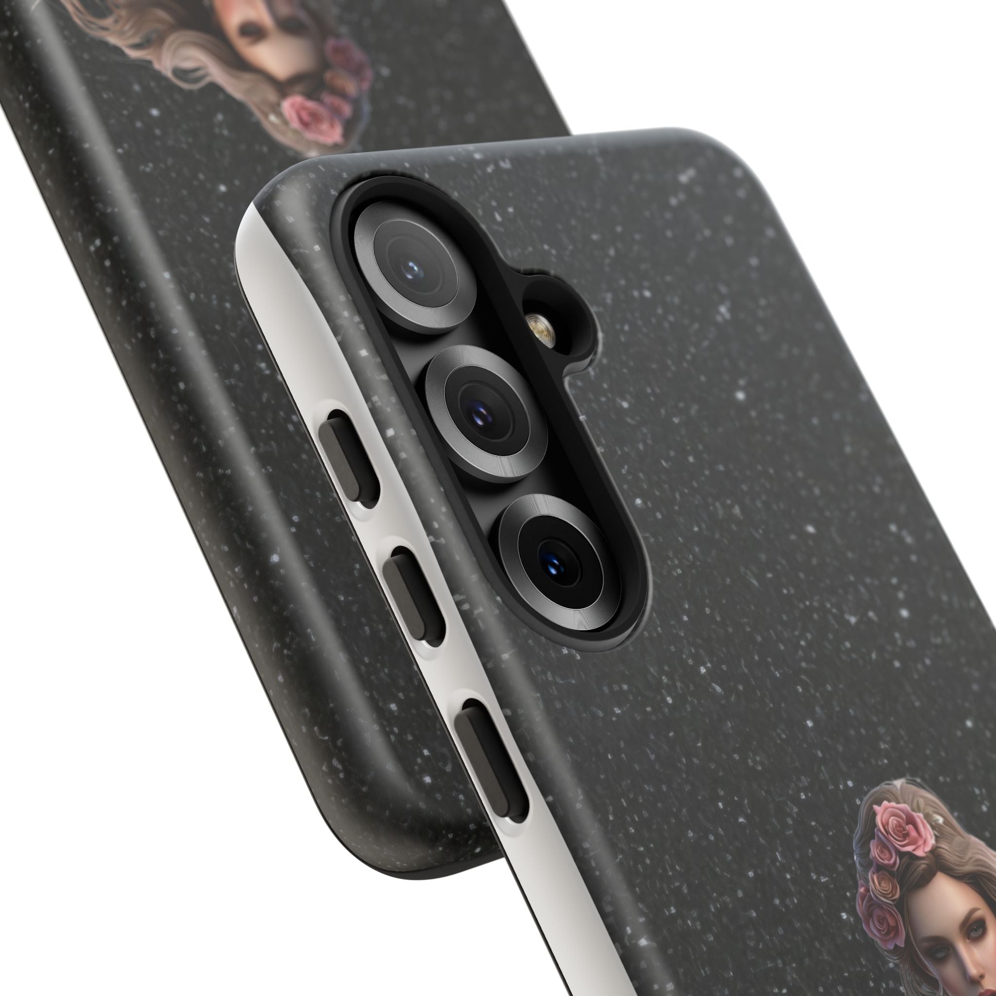 Floral Gothic Phone Case — Rose Crowned Woman on Sparkle Black Printify