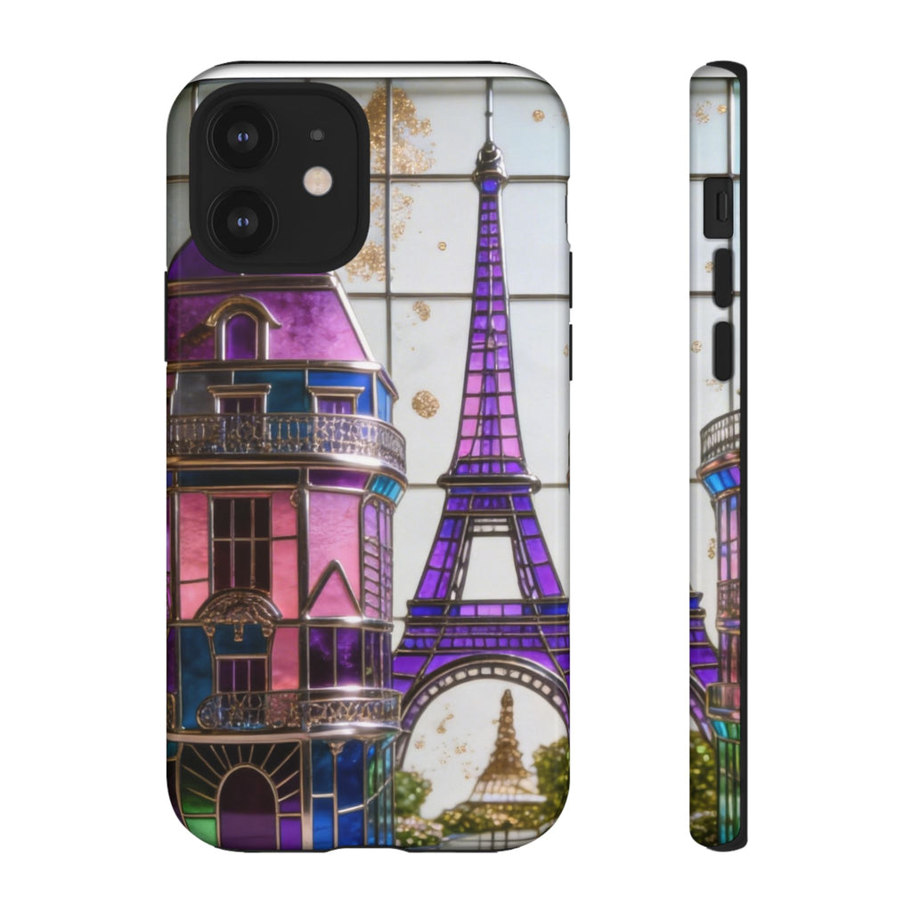 Parisian Eiffel Tower Tough Phone Case — Purple Vintage Cityscape Printify