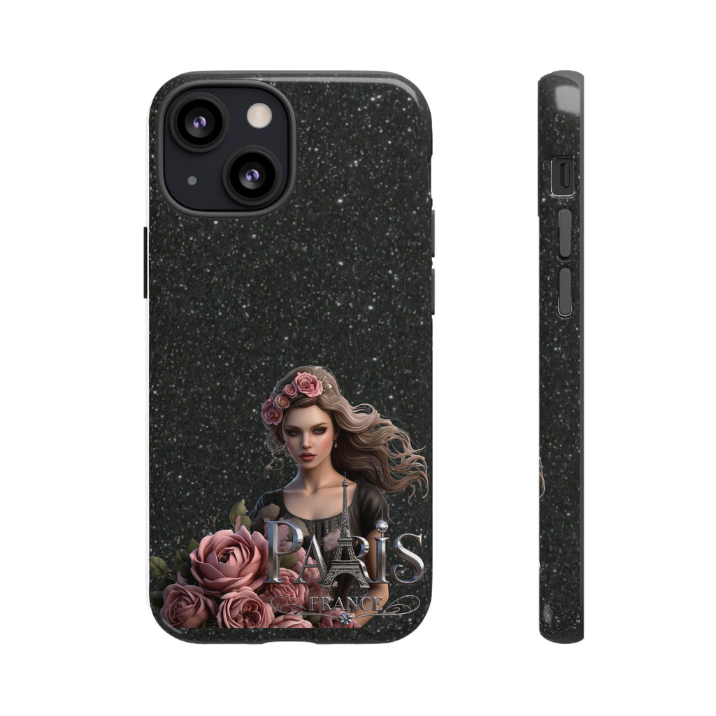Floral Gothic Phone Case — Rose Crowned Woman on Sparkle Black Printify