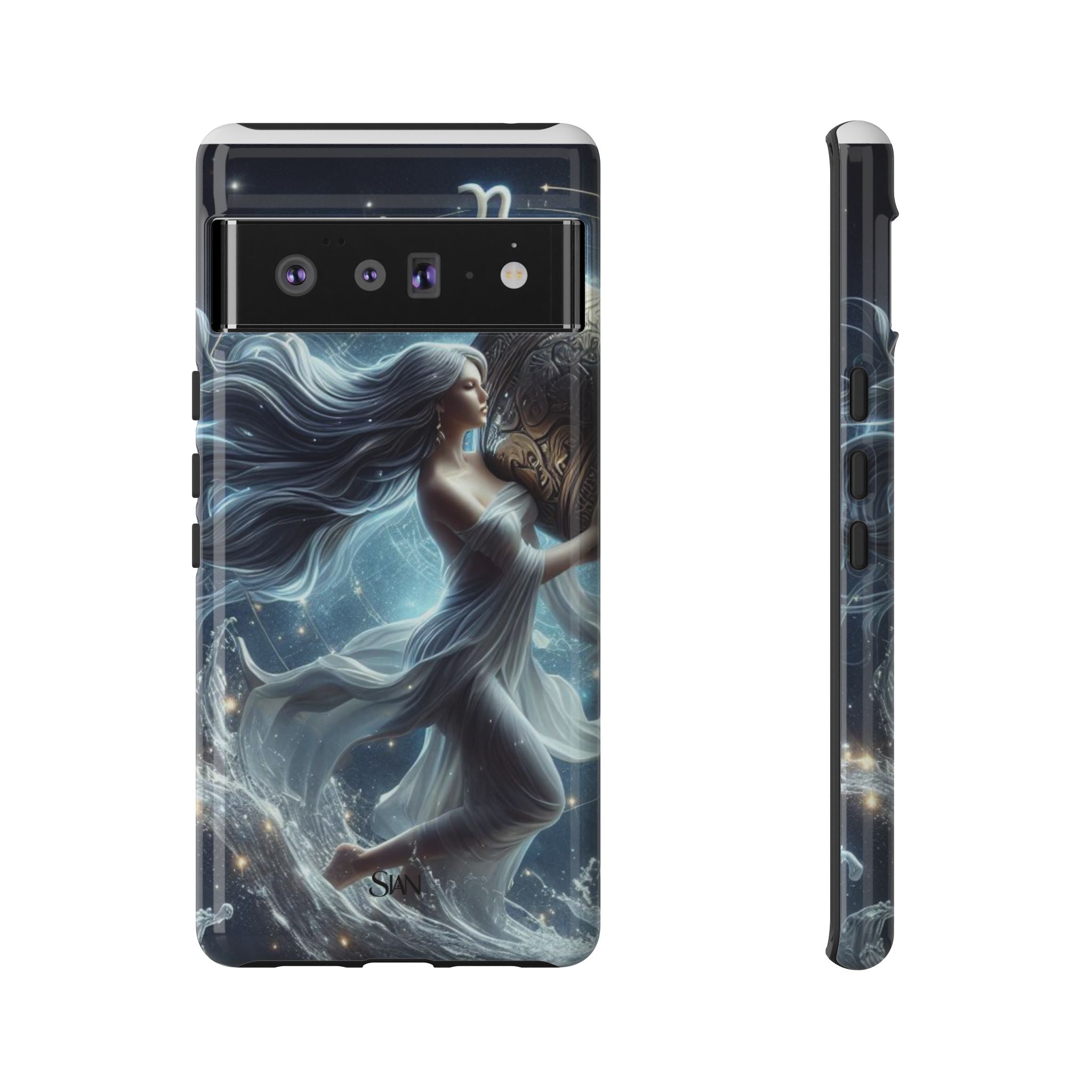 Moonlit Athena figure phone case | Goddess warrior celestial art tough case Printify