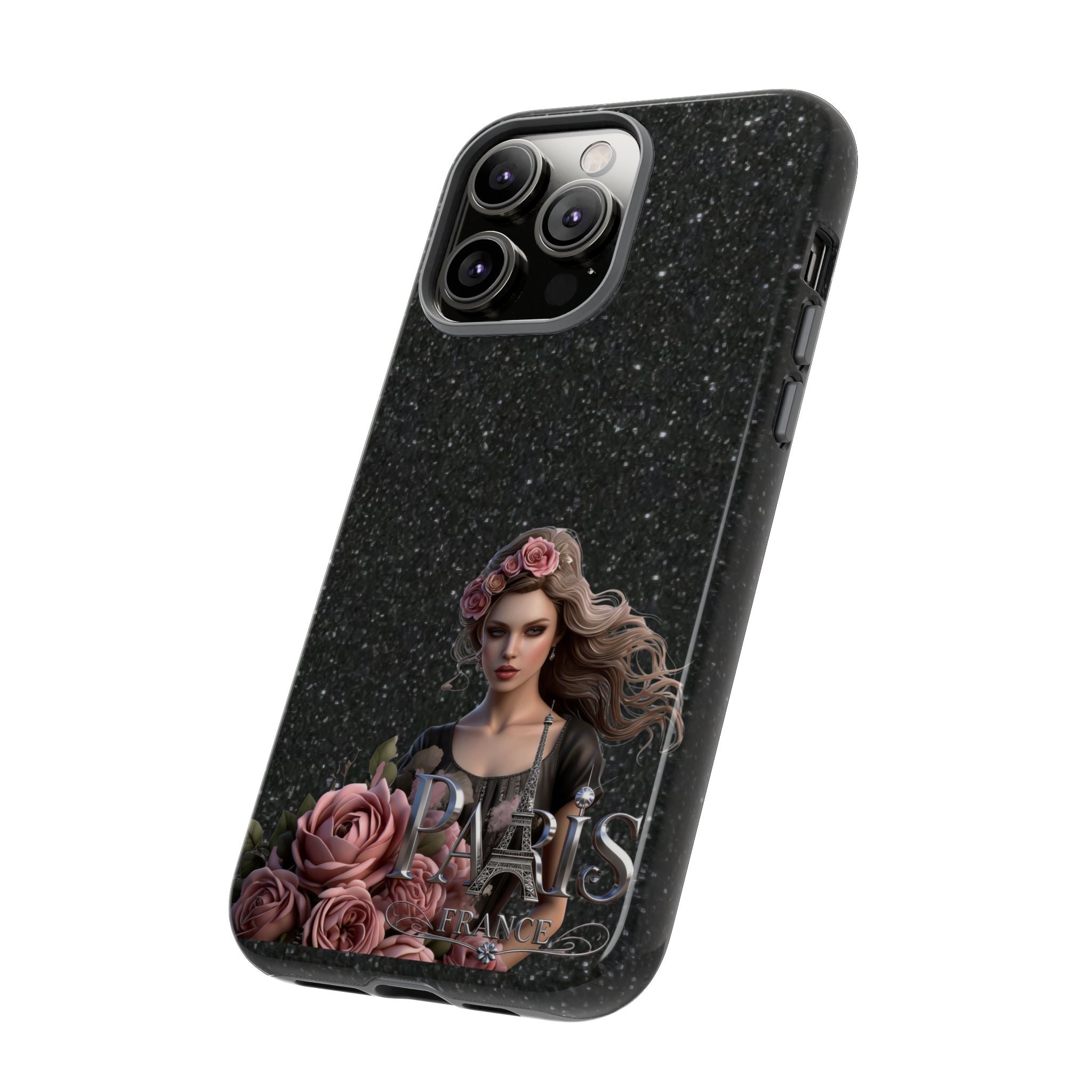 Floral Gothic Phone Case — Rose Crowned Woman on Sparkle Black Printify