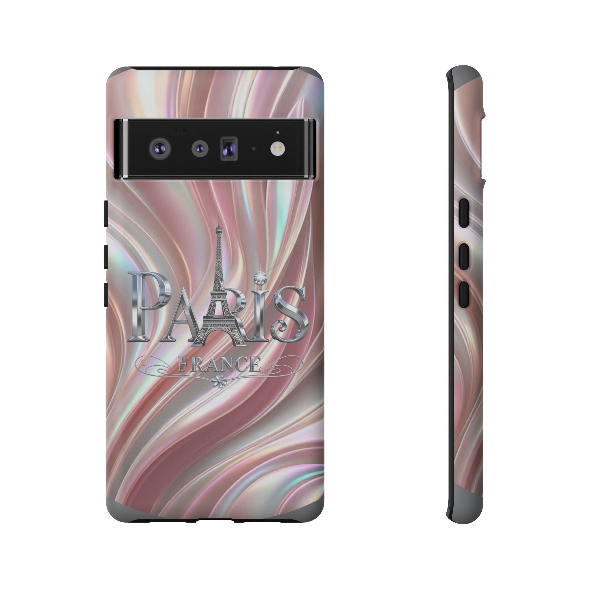 Paris Eiffel Phone Case — Iridescent Swirl Tough Case Printify