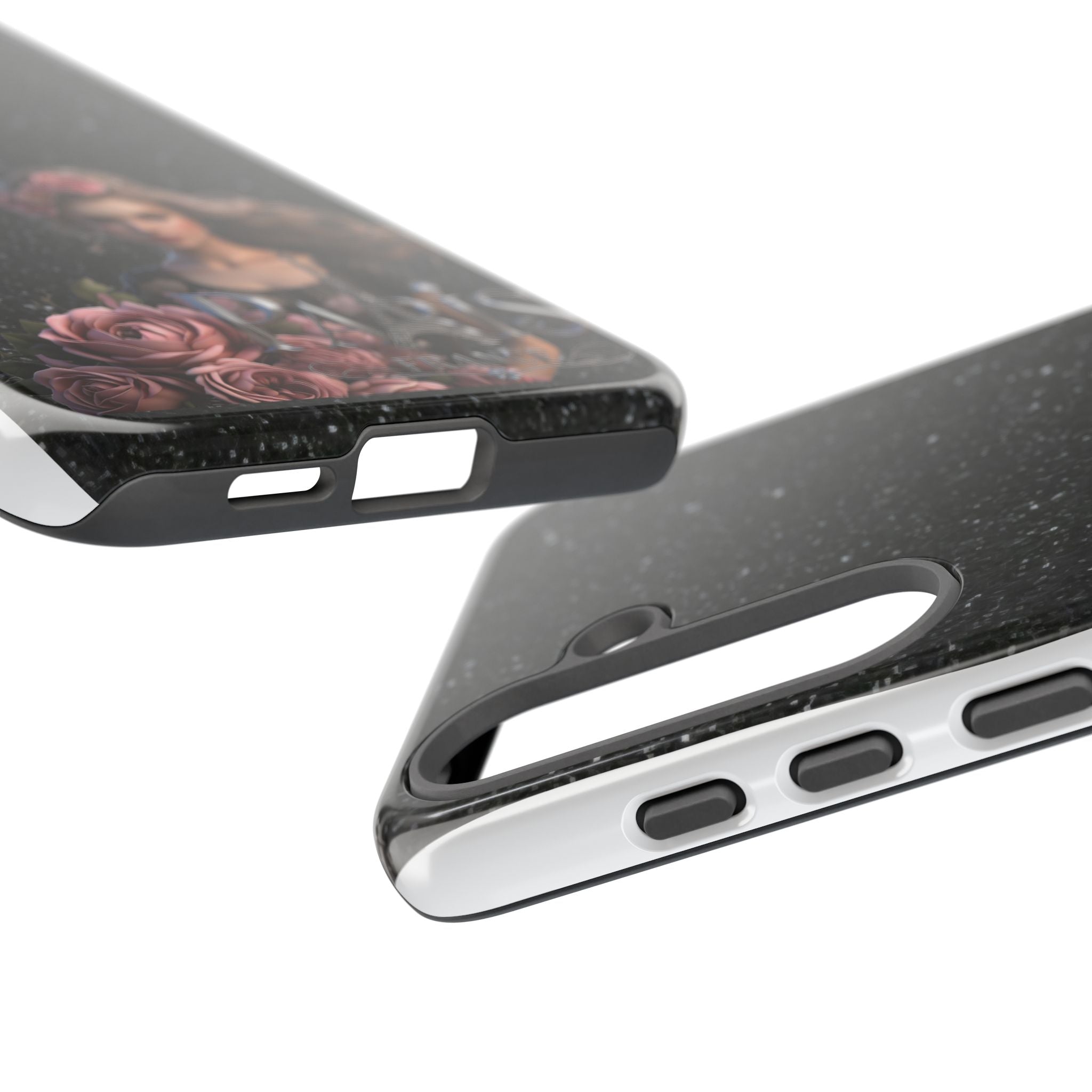 Floral Gothic Phone Case — Rose Crowned Woman on Sparkle Black Printify