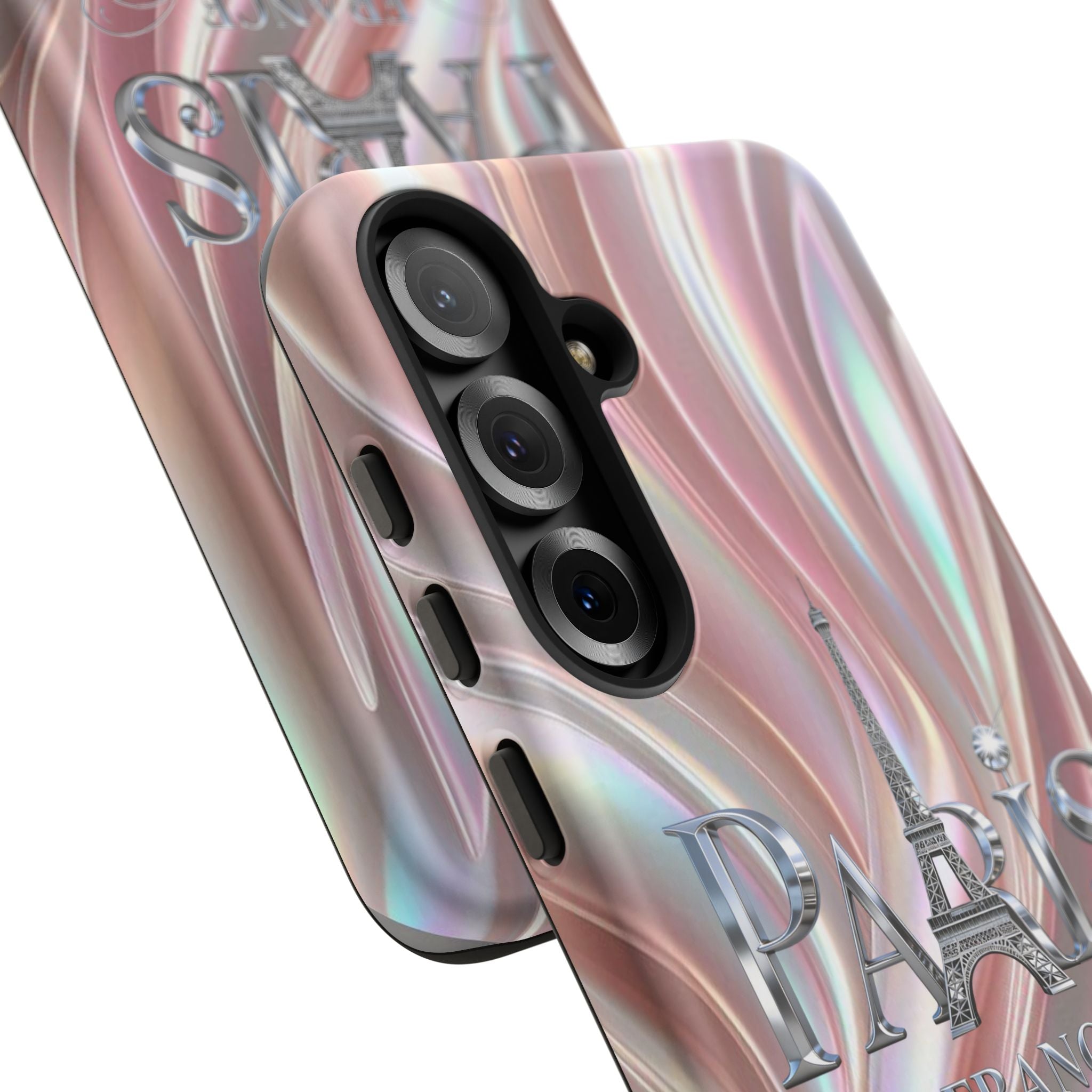 Paris Eiffel Phone Case — Iridescent Swirl Tough Case Printify