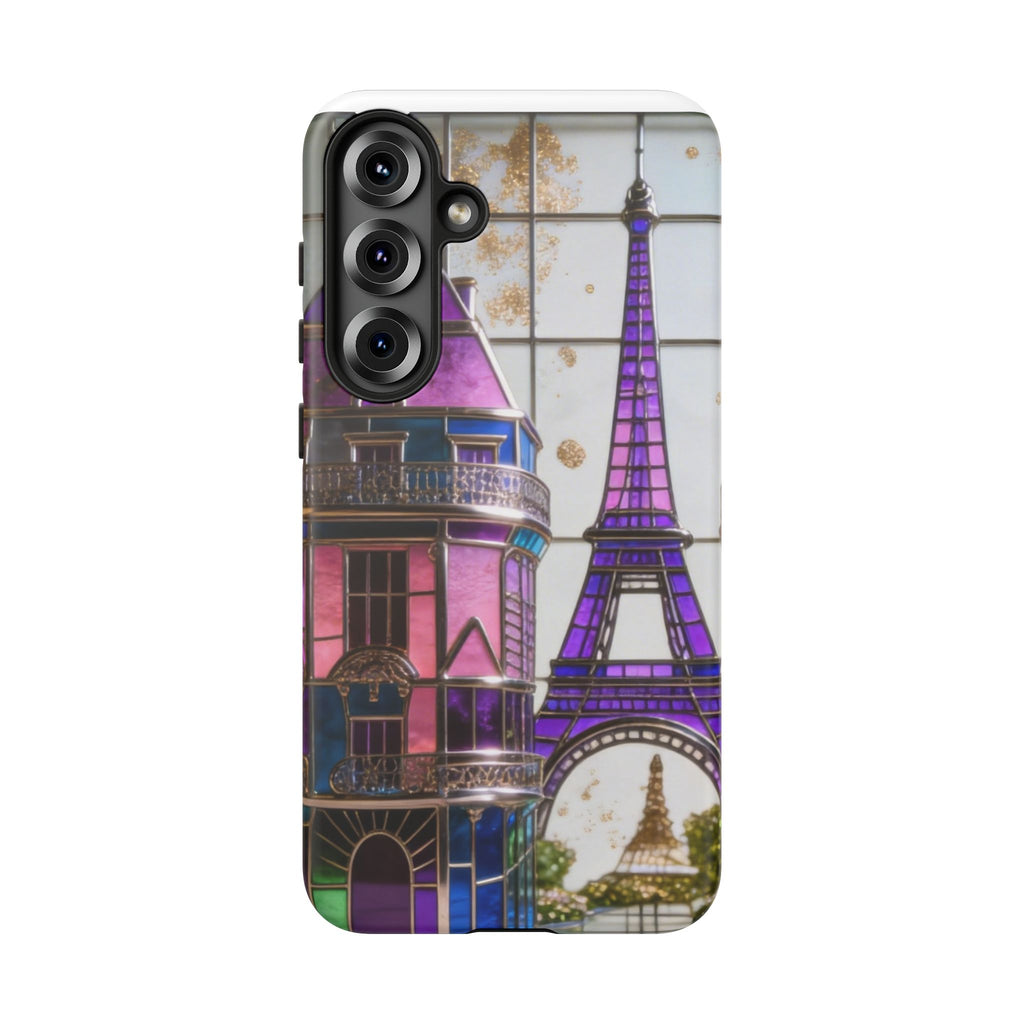 Parisian Eiffel Tower Tough Phone Case — Purple Vintage Cityscape Printify