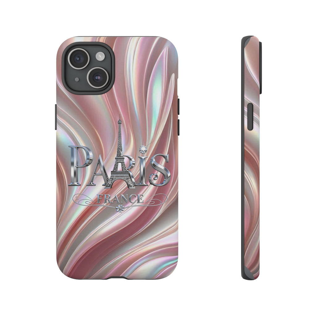Paris Eiffel Phone Case — Iridescent Swirl Tough Case Printify