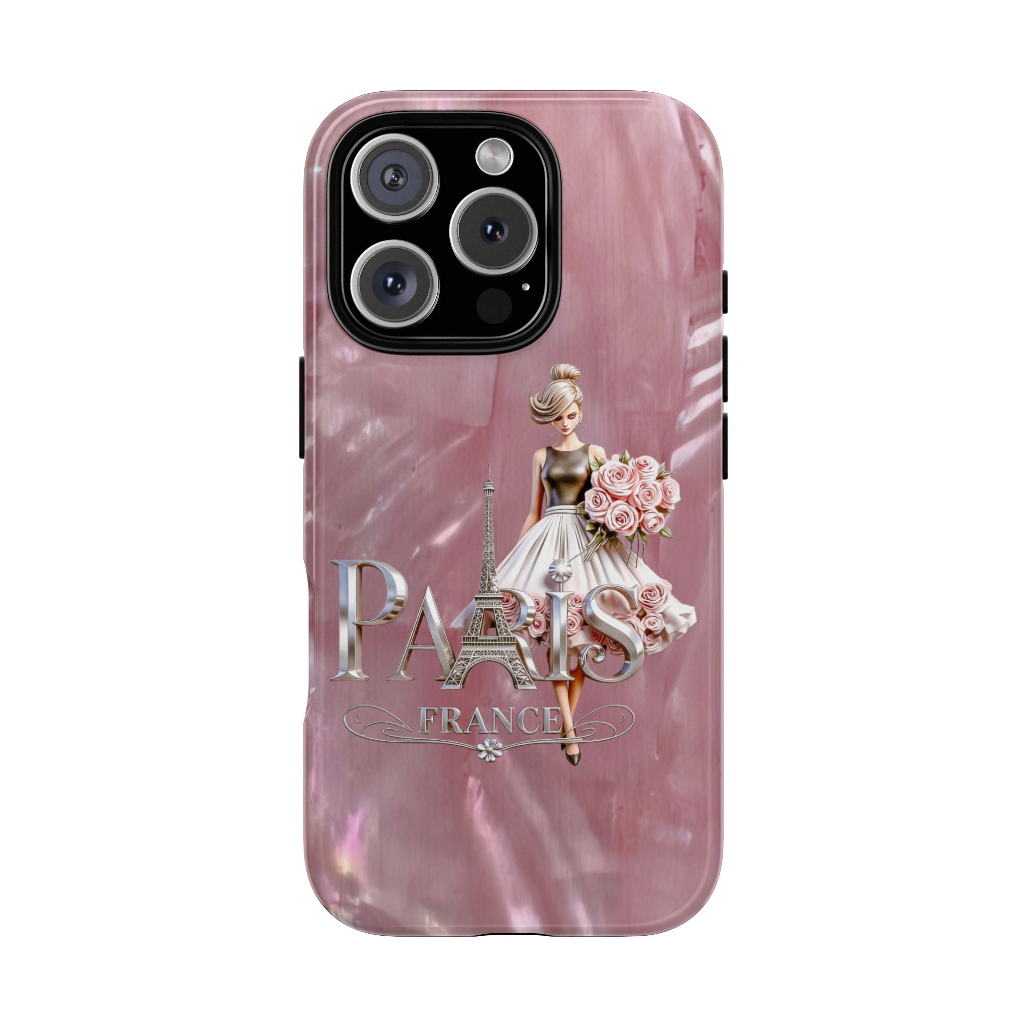 Paris Floral Phone Case - Pink Eiffel Tower Fashion Girl Tough Case Printify