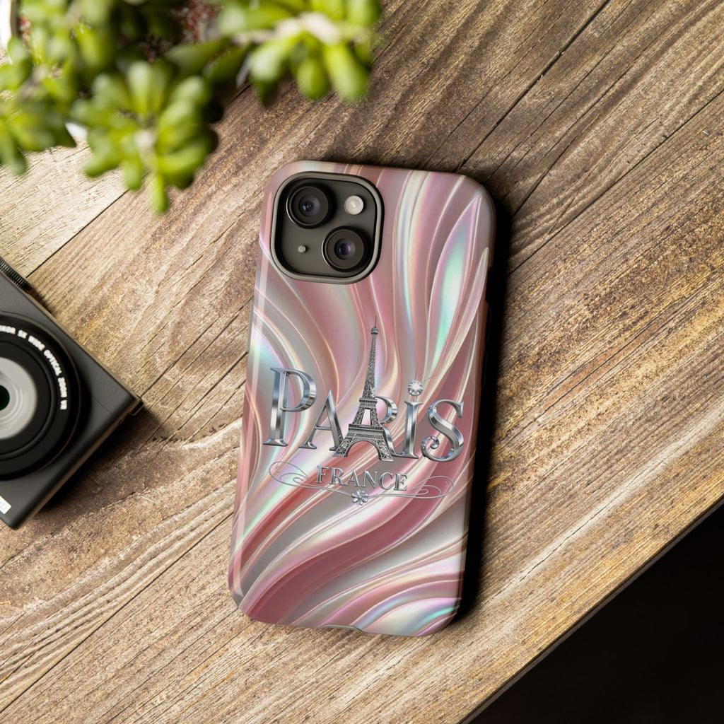 Paris Eiffel Phone Case — Iridescent Swirl Tough Case Printify
