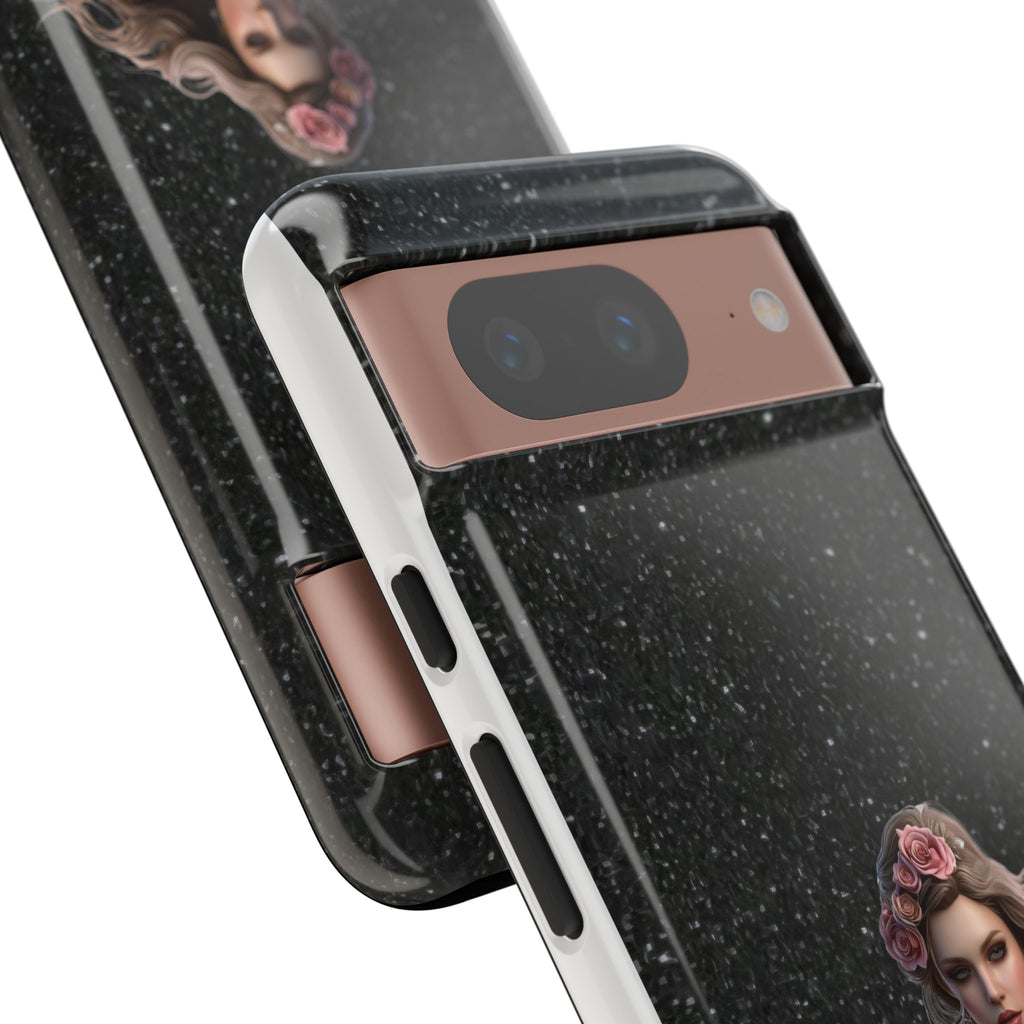 Floral Gothic Phone Case — Rose Crowned Woman on Sparkle Black Printify