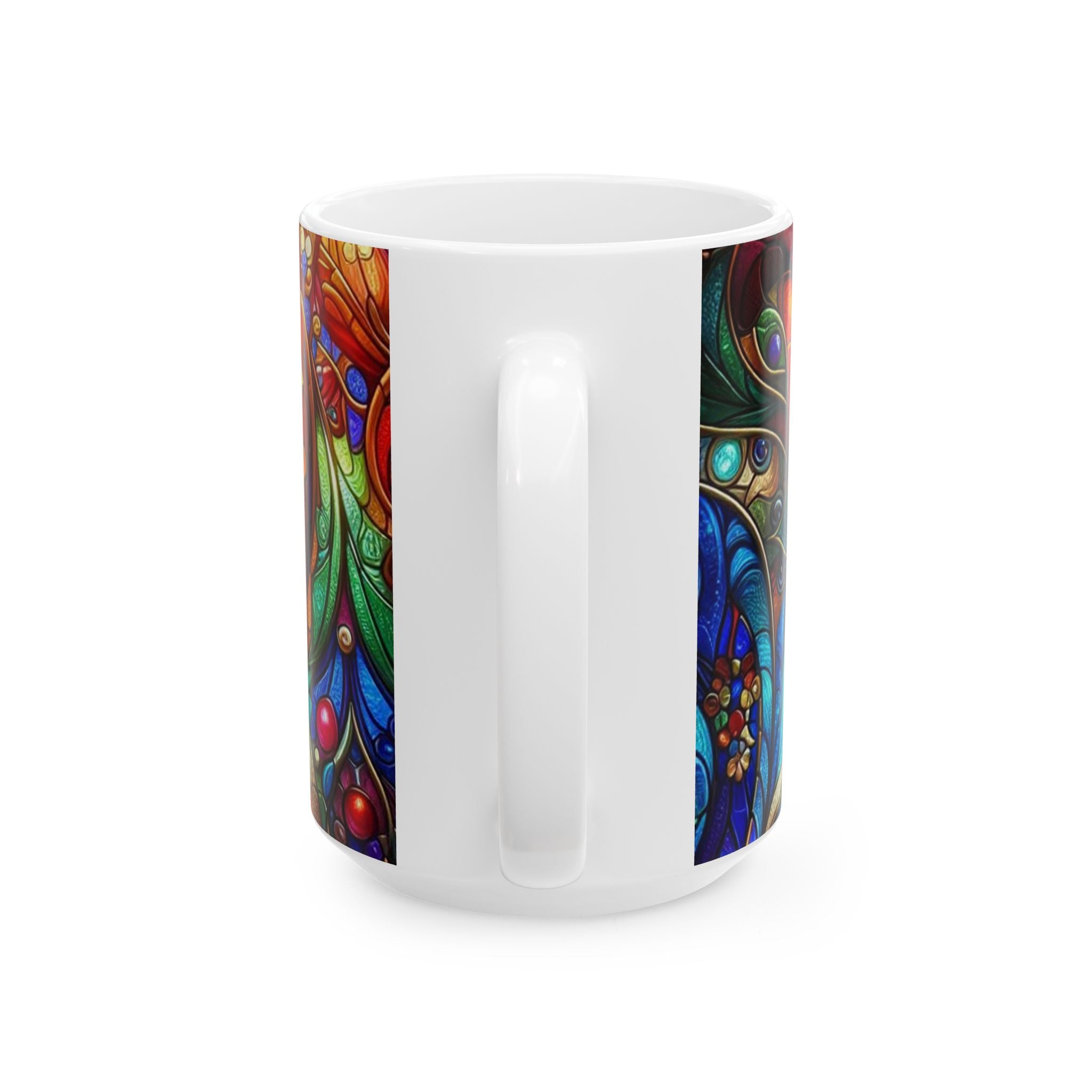 Colorful Stained Glass Floral Ceramic Mug (11oz, 15oz) Printify