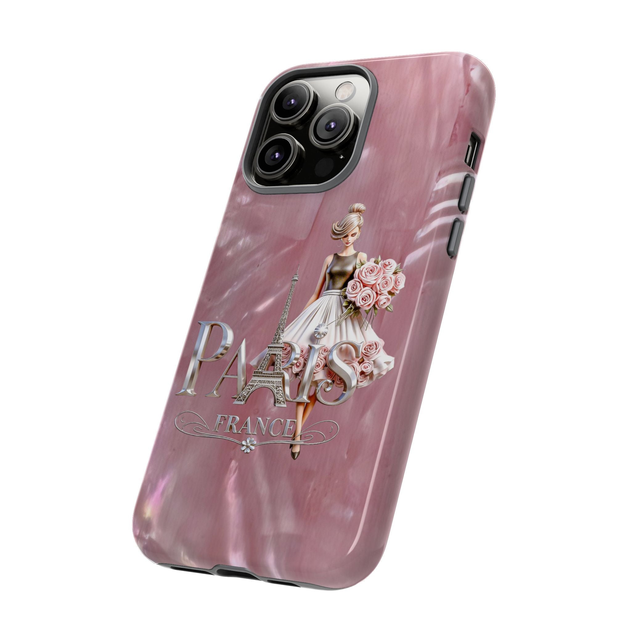 Paris Floral Phone Case - Pink Eiffel Tower Fashion Girl Tough Case Printify