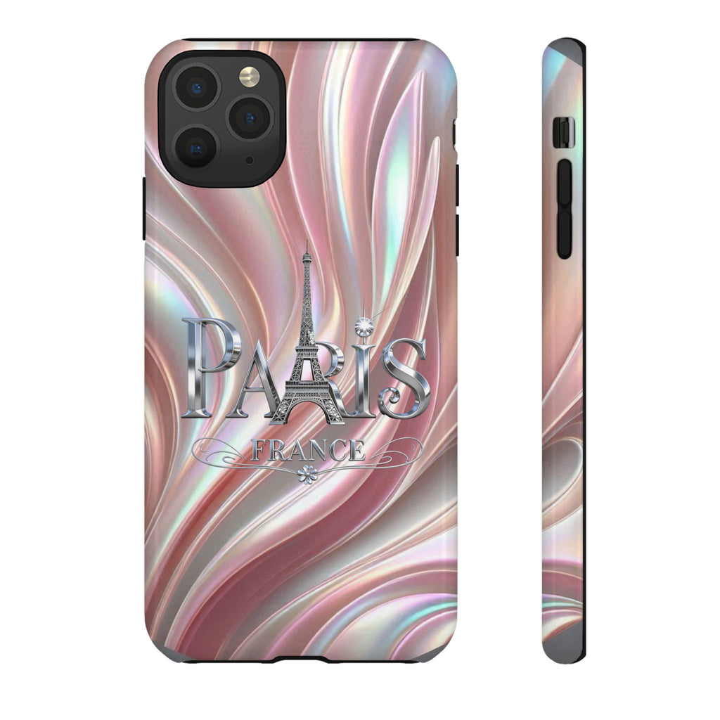 Paris Eiffel Phone Case — Iridescent Swirl Tough Case Printify