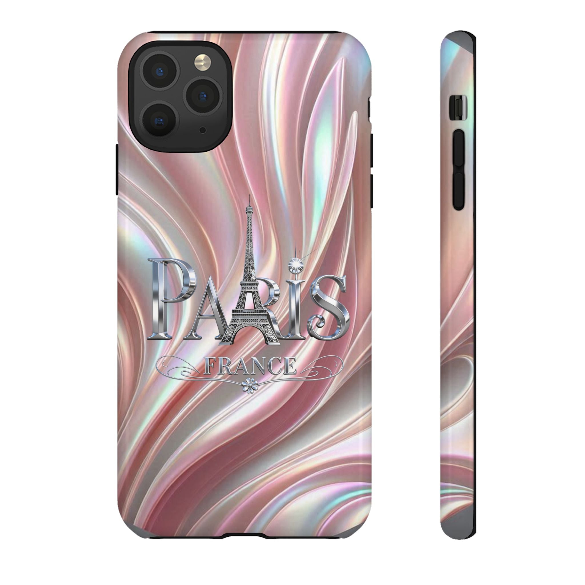 Paris Eiffel Phone Case — Iridescent Swirl Tough Case Printify