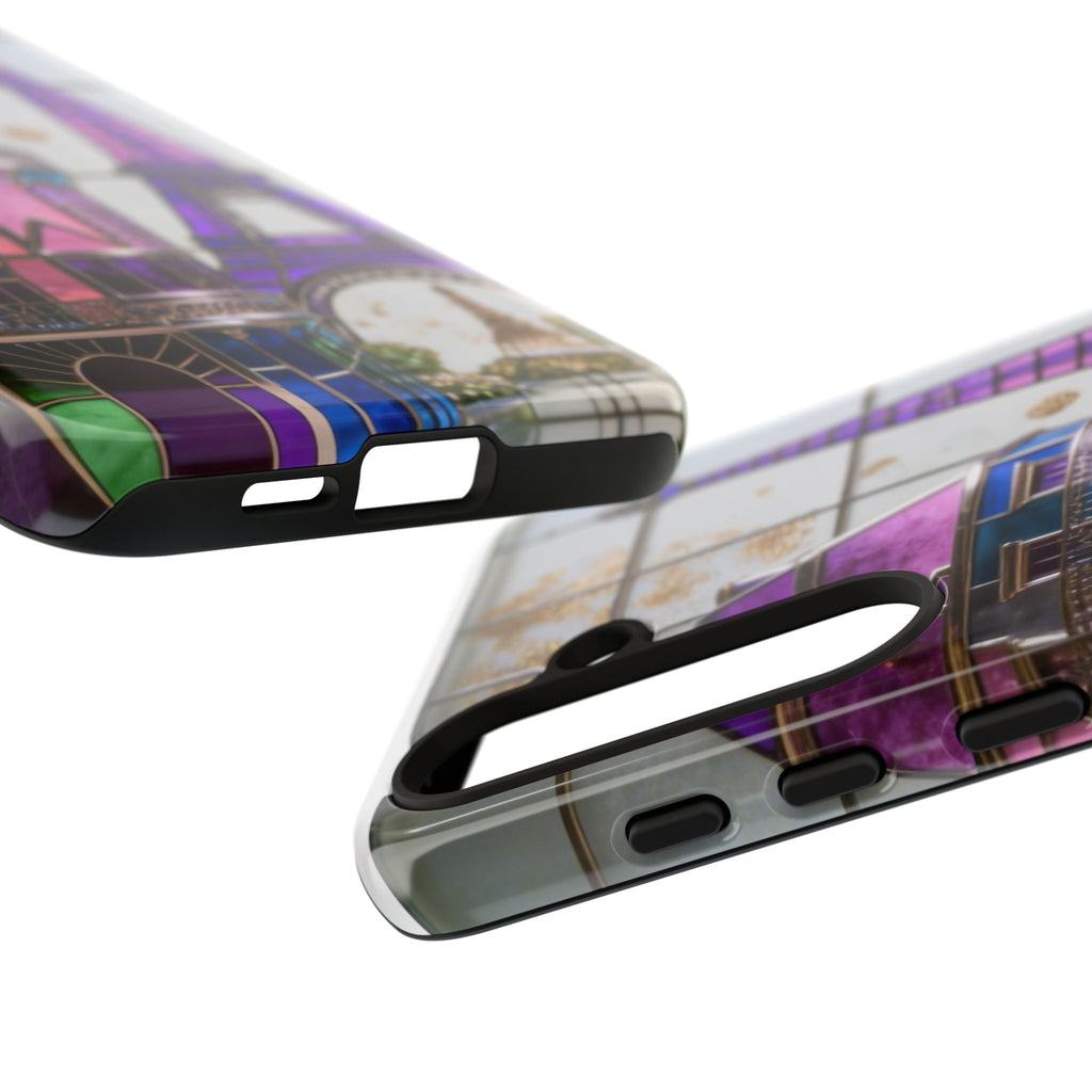Parisian Eiffel Tower Tough Phone Case — Purple Vintage Cityscape Printify