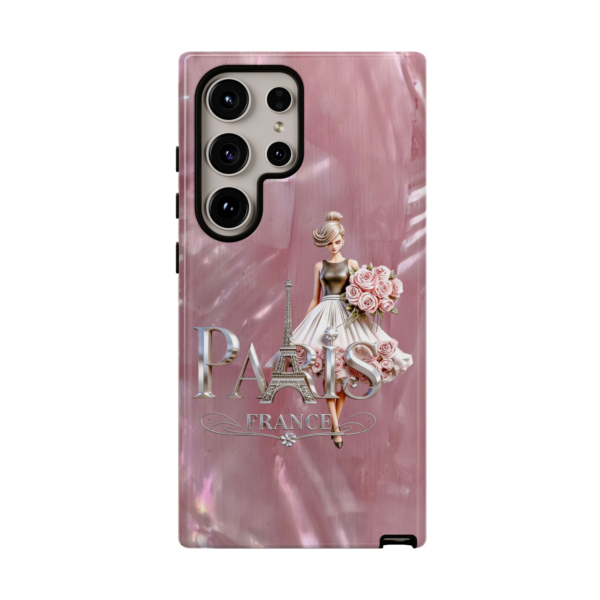 Paris Floral Phone Case - Pink Eiffel Tower Fashion Girl Tough Case Printify