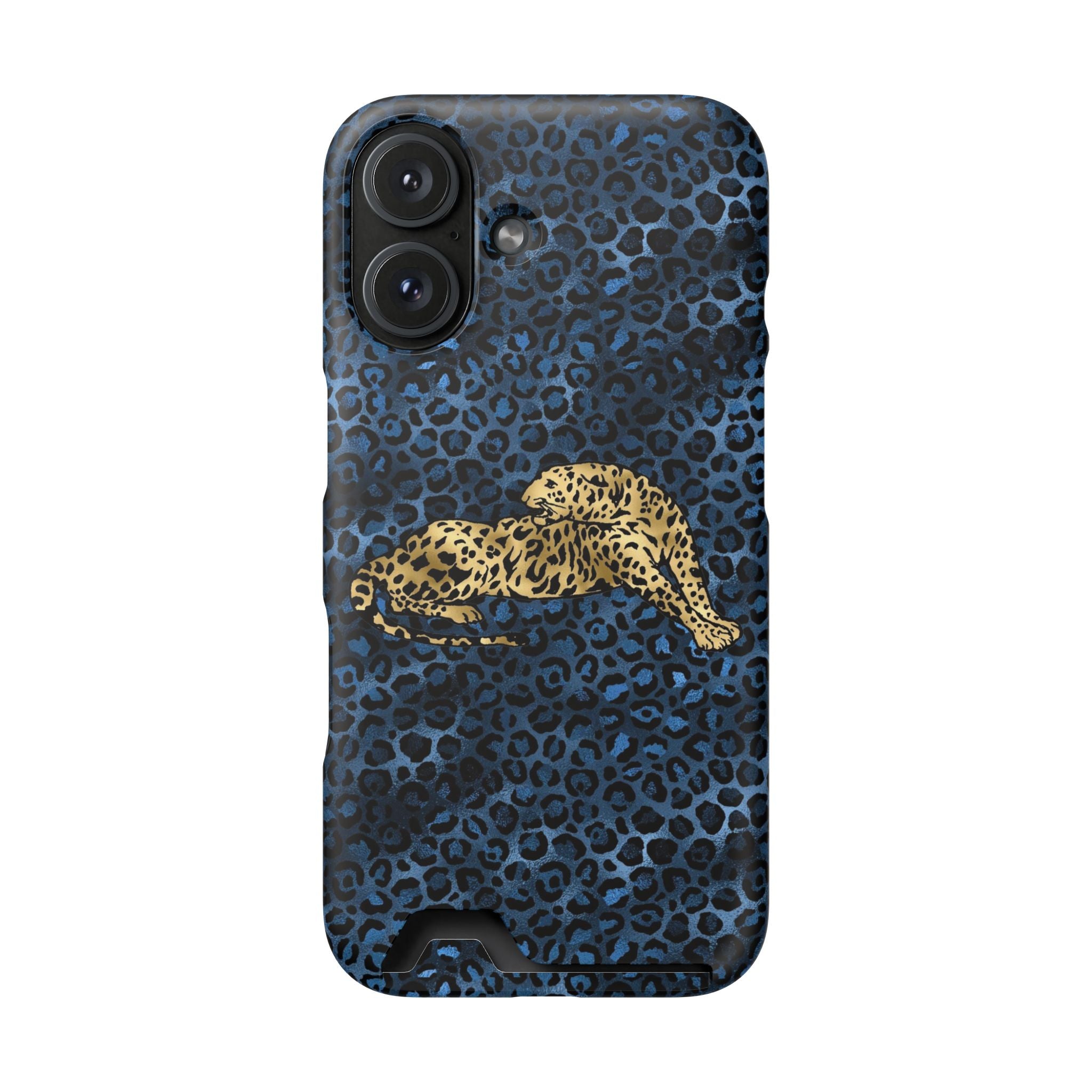 Blue Leopard Phone Case with Card Holder — Gold Cheetah Accent Printify