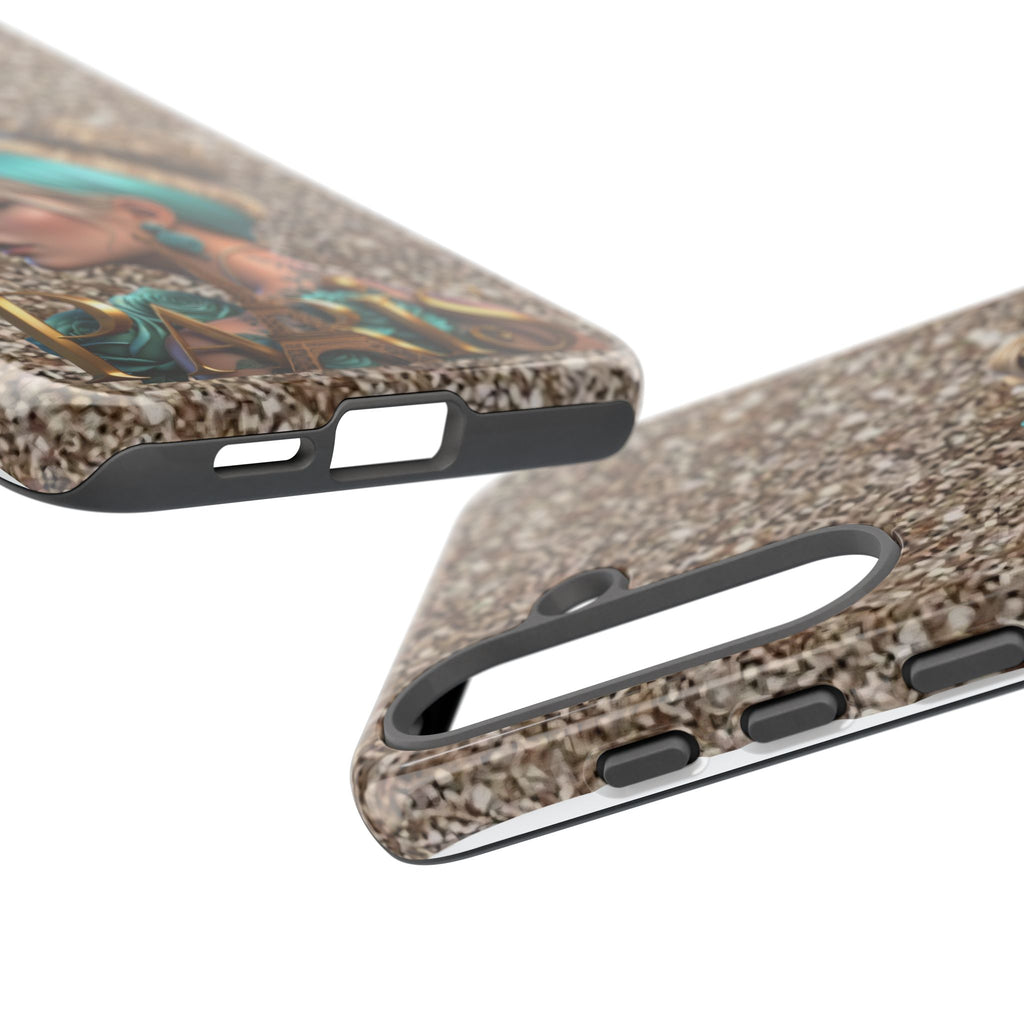 Parisian Glam Phone Case — Retro Pin-Up Girl with Teal Headscarf on Glitter Background Printify