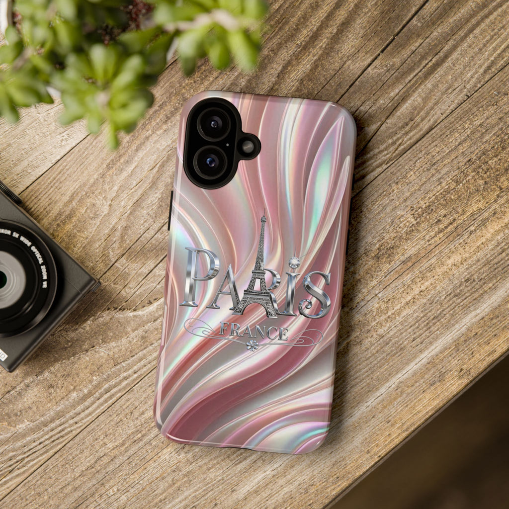 Paris Eiffel Phone Case — Iridescent Swirl Tough Case Printify