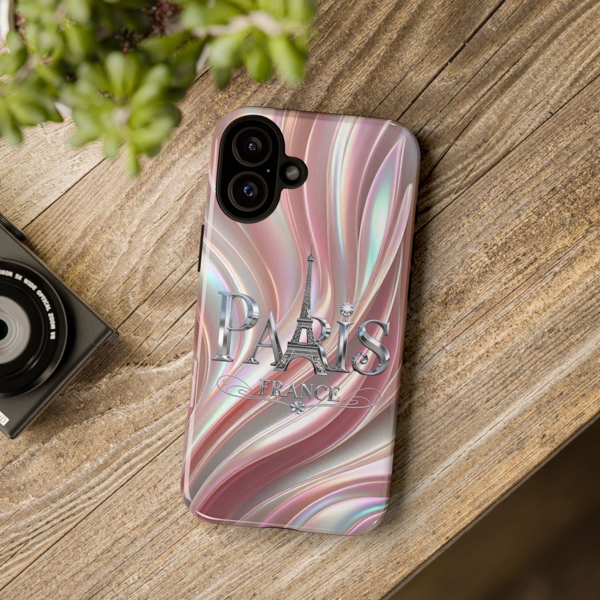 Paris Eiffel Phone Case — Iridescent Swirl Tough Case Printify