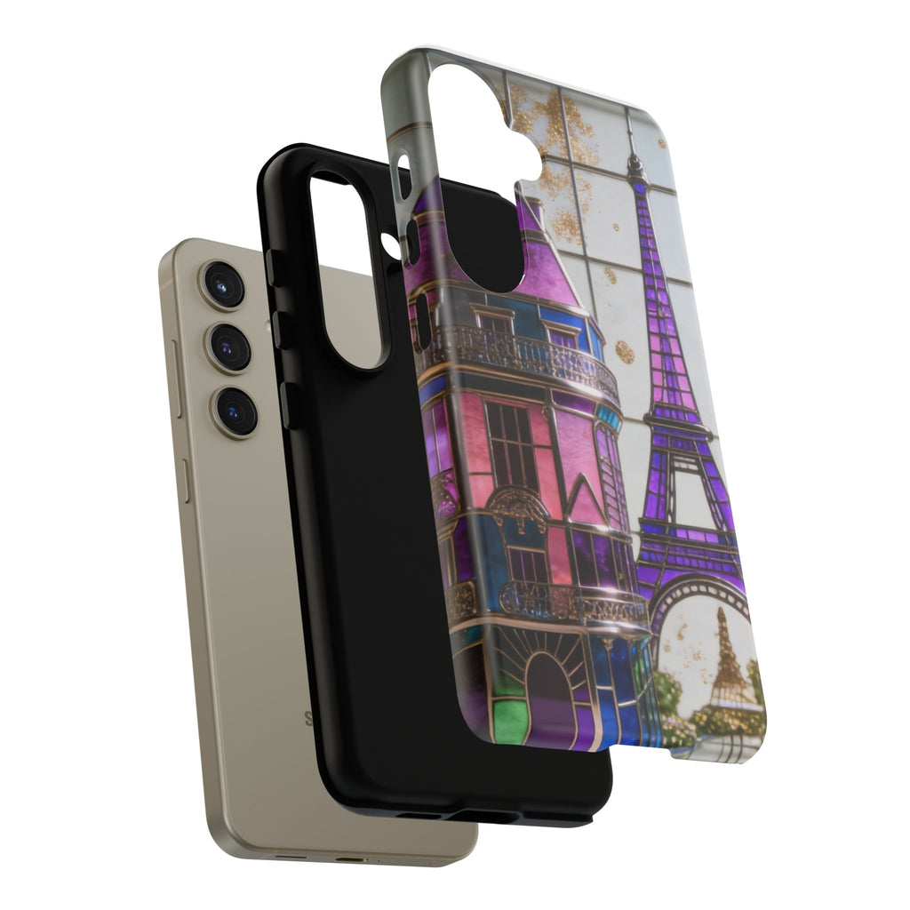 Parisian Eiffel Tower Tough Phone Case — Purple Vintage Cityscape Printify