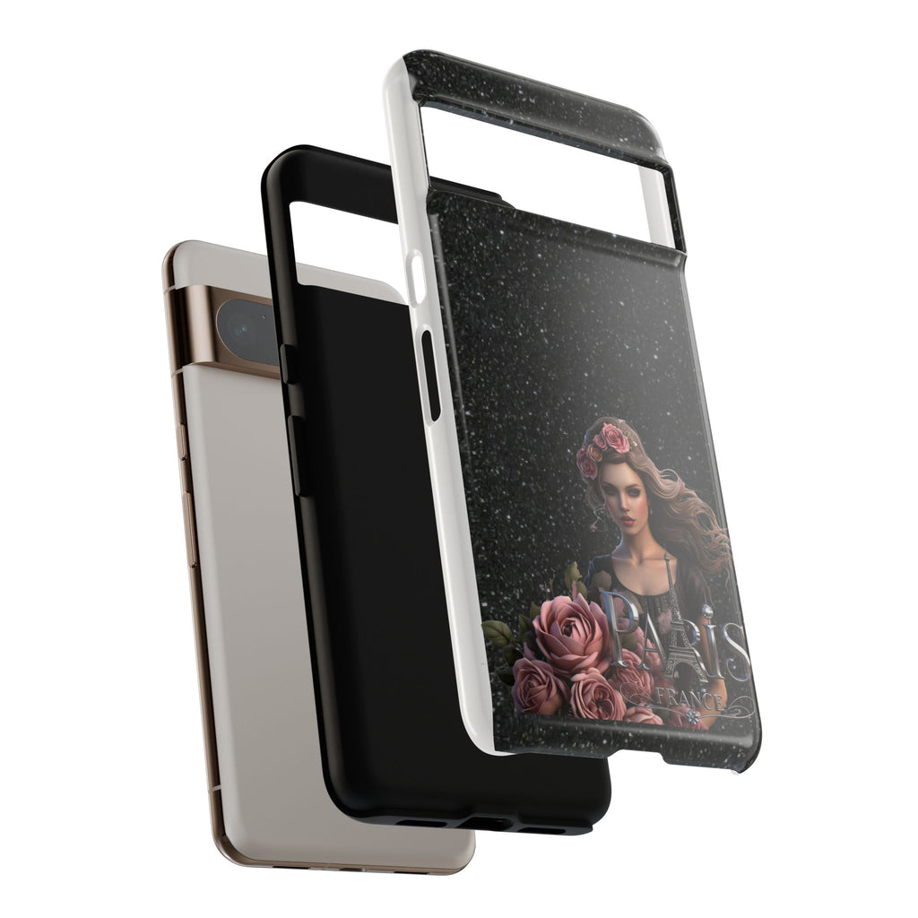 Floral Gothic Phone Case — Rose Crowned Woman on Sparkle Black Printify