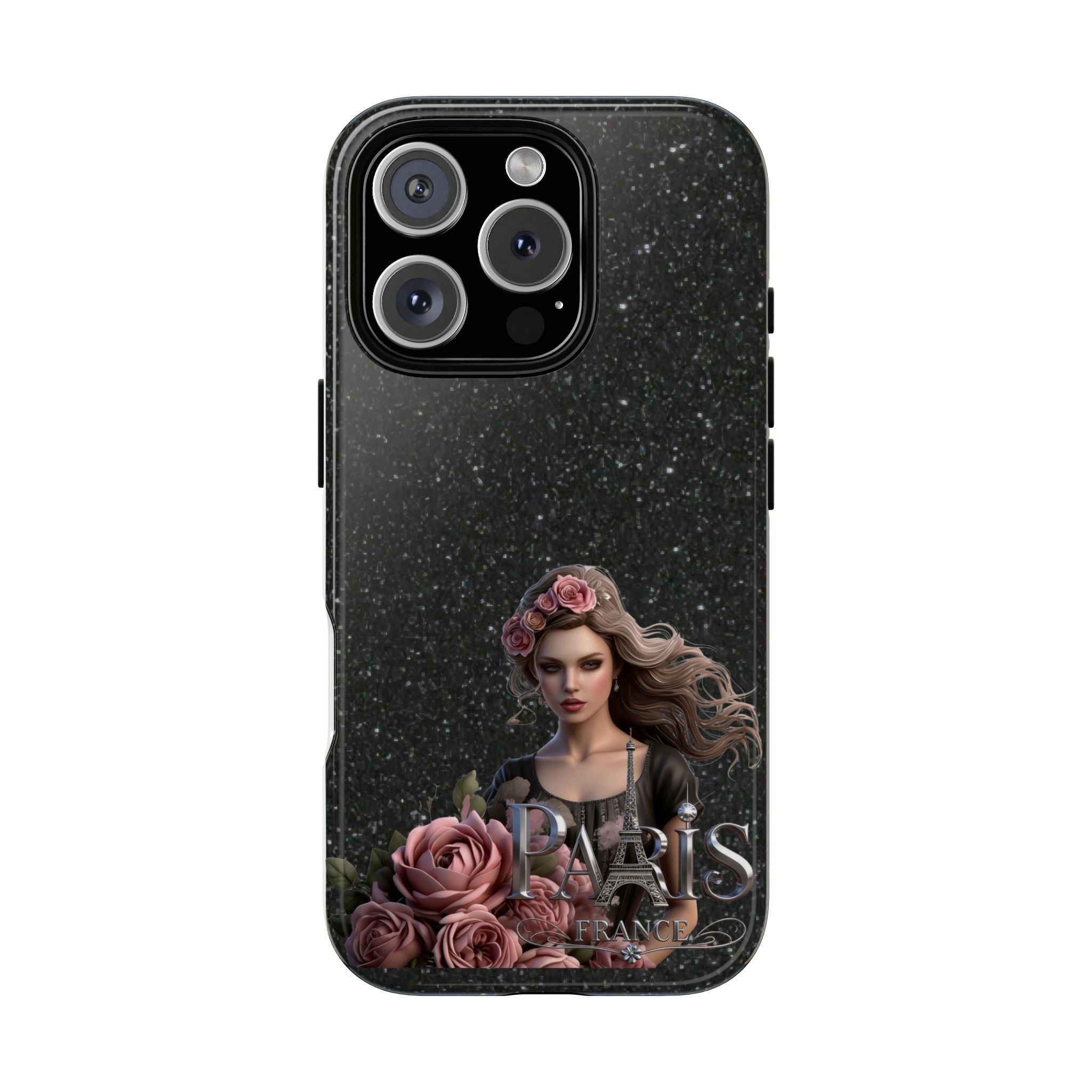 Floral Gothic Phone Case — Rose Crowned Woman on Sparkle Black Printify