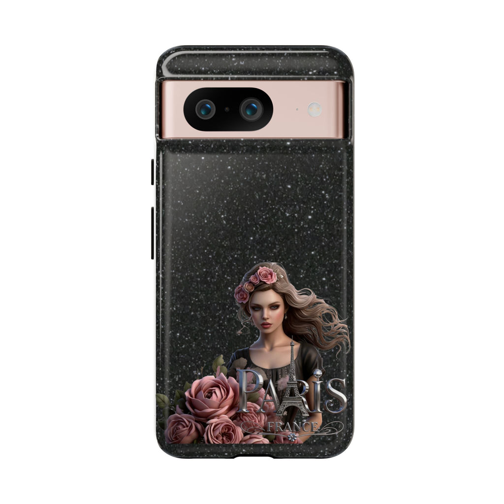 Floral Gothic Phone Case — Rose Crowned Woman on Sparkle Black Printify