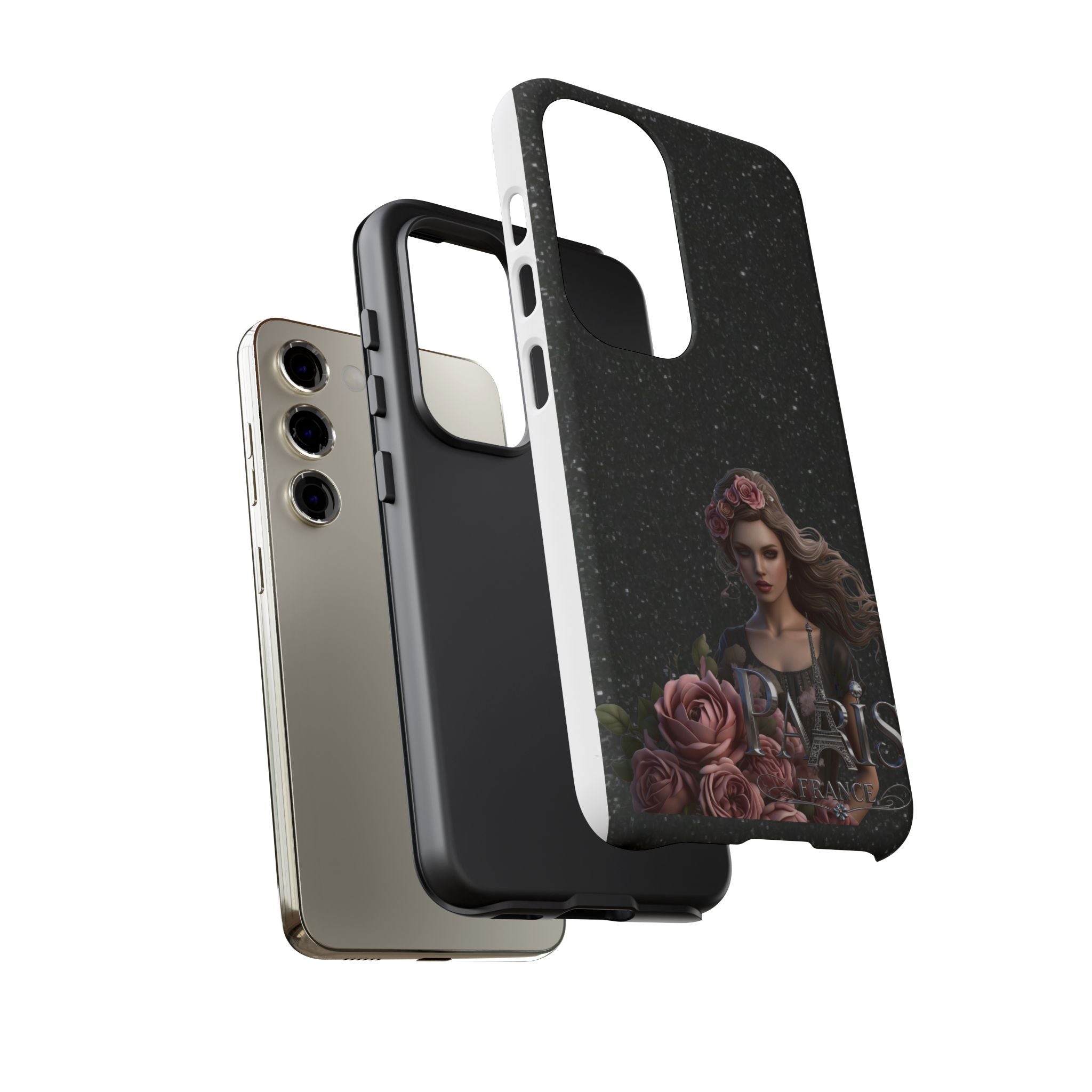 Floral Gothic Phone Case — Rose Crowned Woman on Sparkle Black Printify