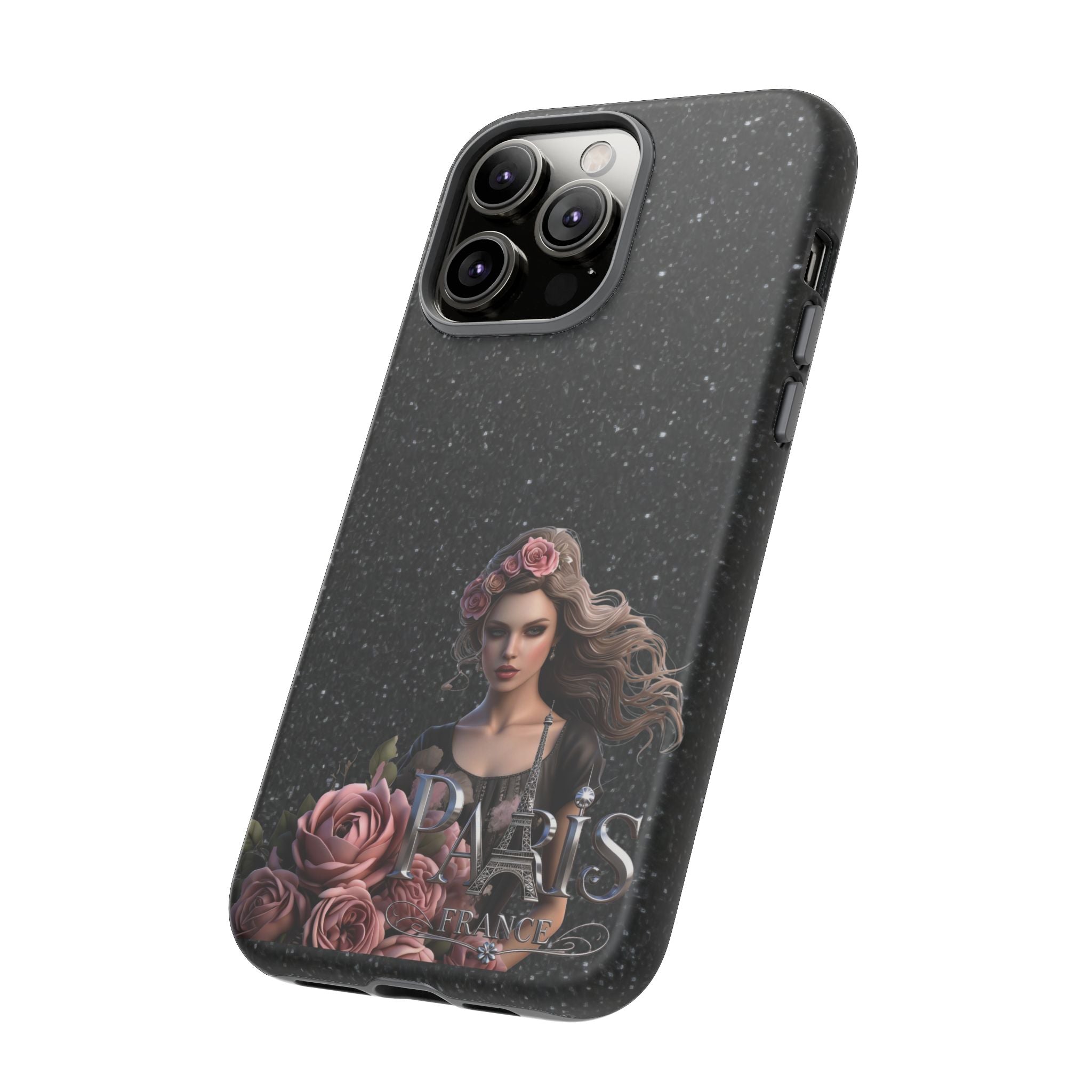 Floral Gothic Phone Case — Rose Crowned Woman on Sparkle Black Printify