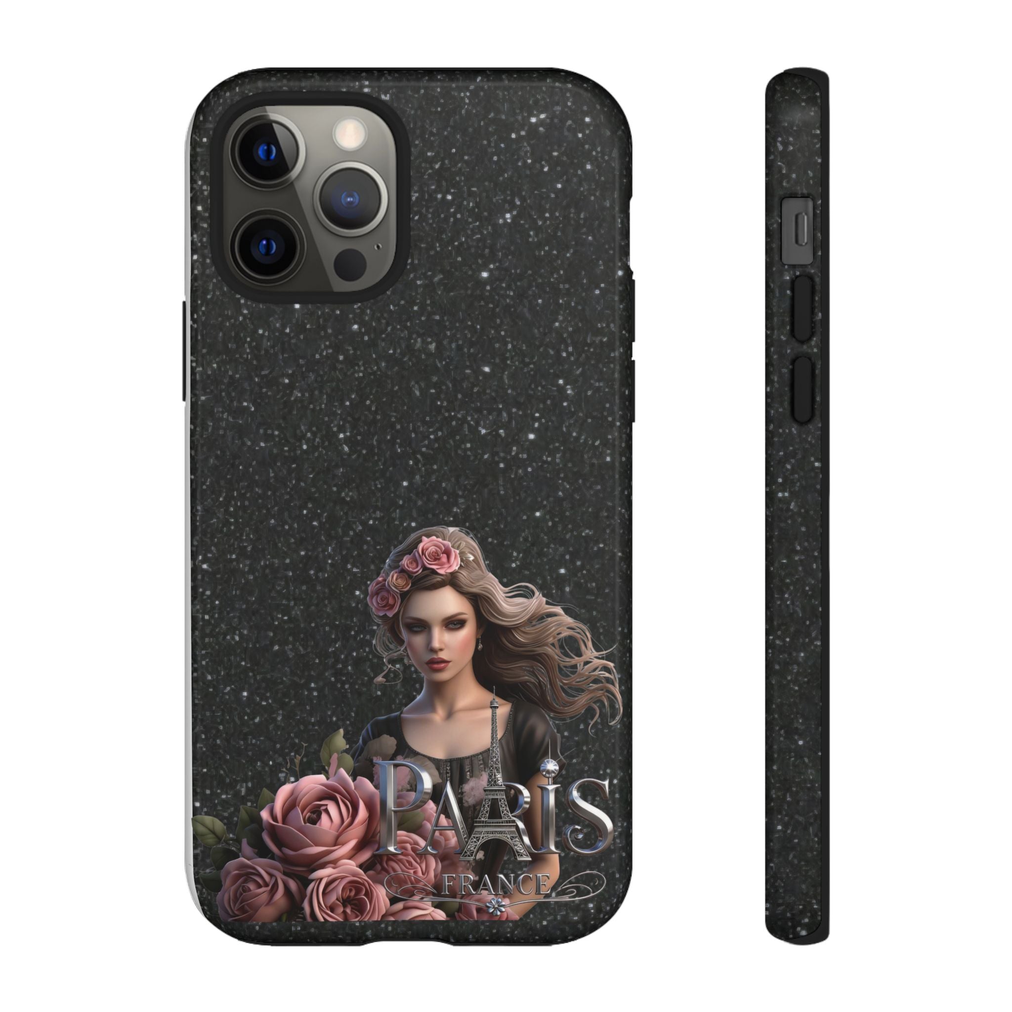 Floral Gothic Phone Case — Rose Crowned Woman on Sparkle Black Printify