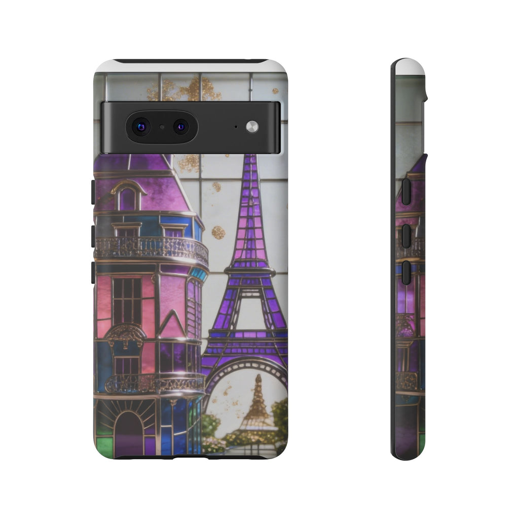 Parisian Eiffel Tower Tough Phone Case — Purple Vintage Cityscape Printify
