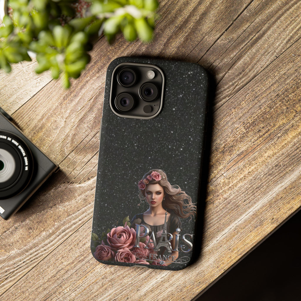 Floral Gothic Phone Case — Rose Crowned Woman on Sparkle Black Printify